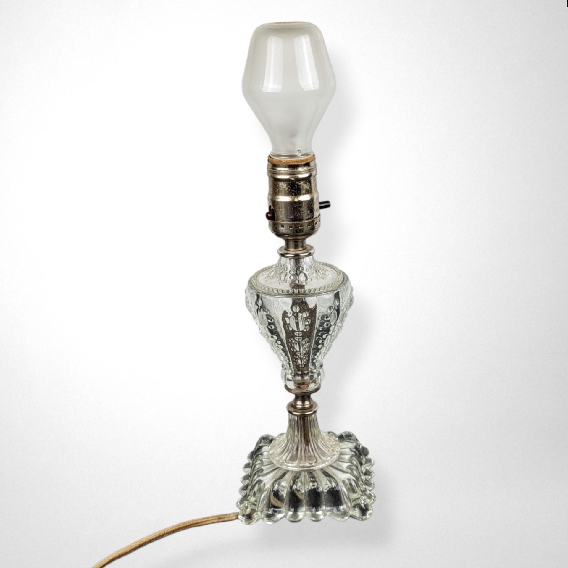Vintage Glass Lamp with Plaid Shade: Retro Lighting Decor