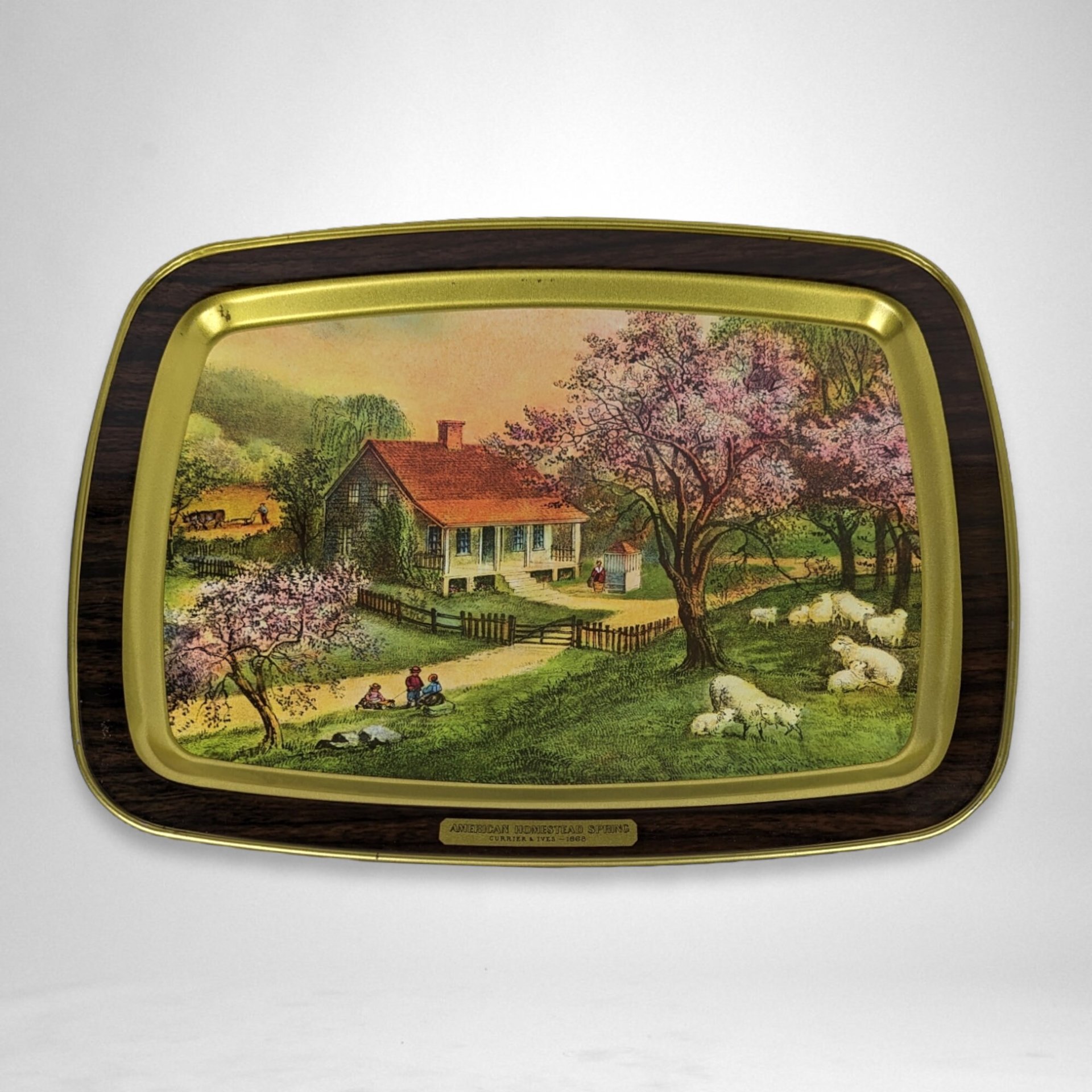 Set of 4 Currier and Ives American Homestead 4 Seasons Tin Trays