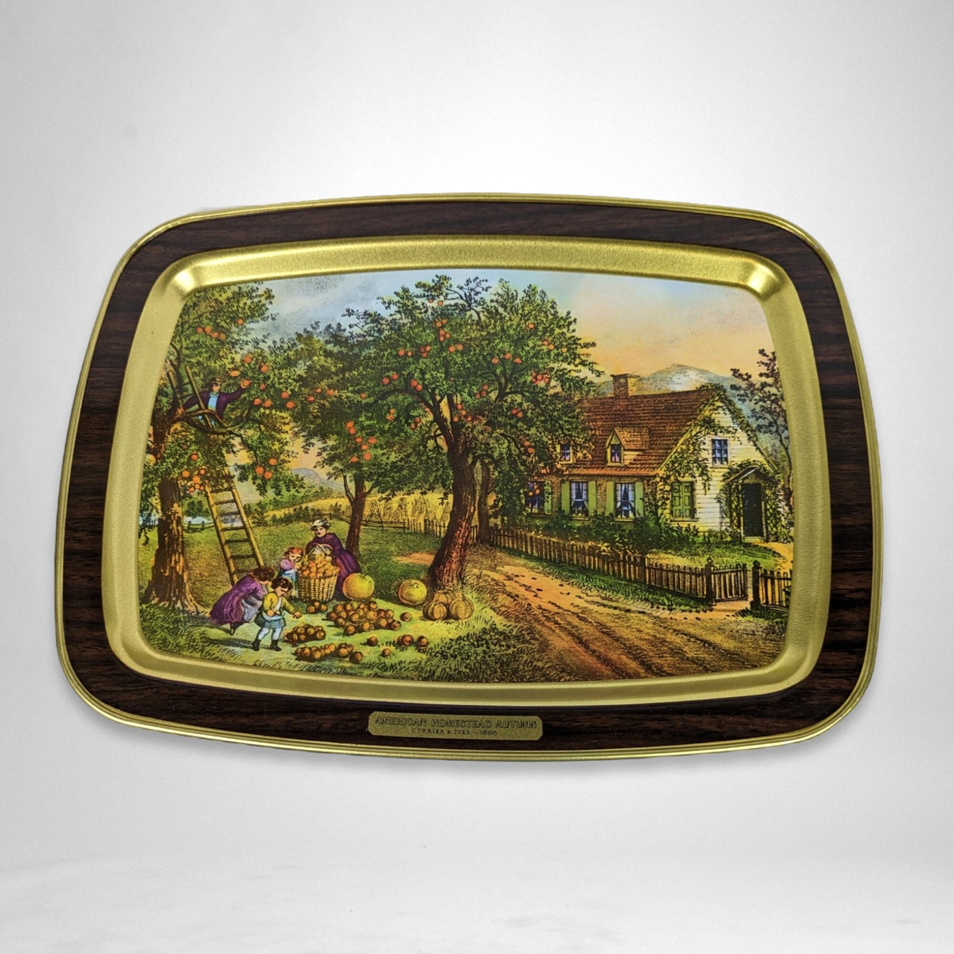 Set of 4 Currier and Ives American Homestead 4 Seasons Tin Trays