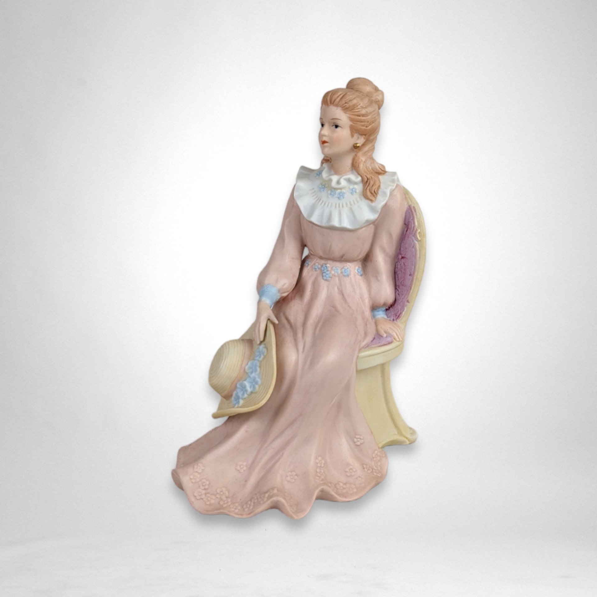 Vintage Homco Lady in Pink Dress Sitting Figurine 1439