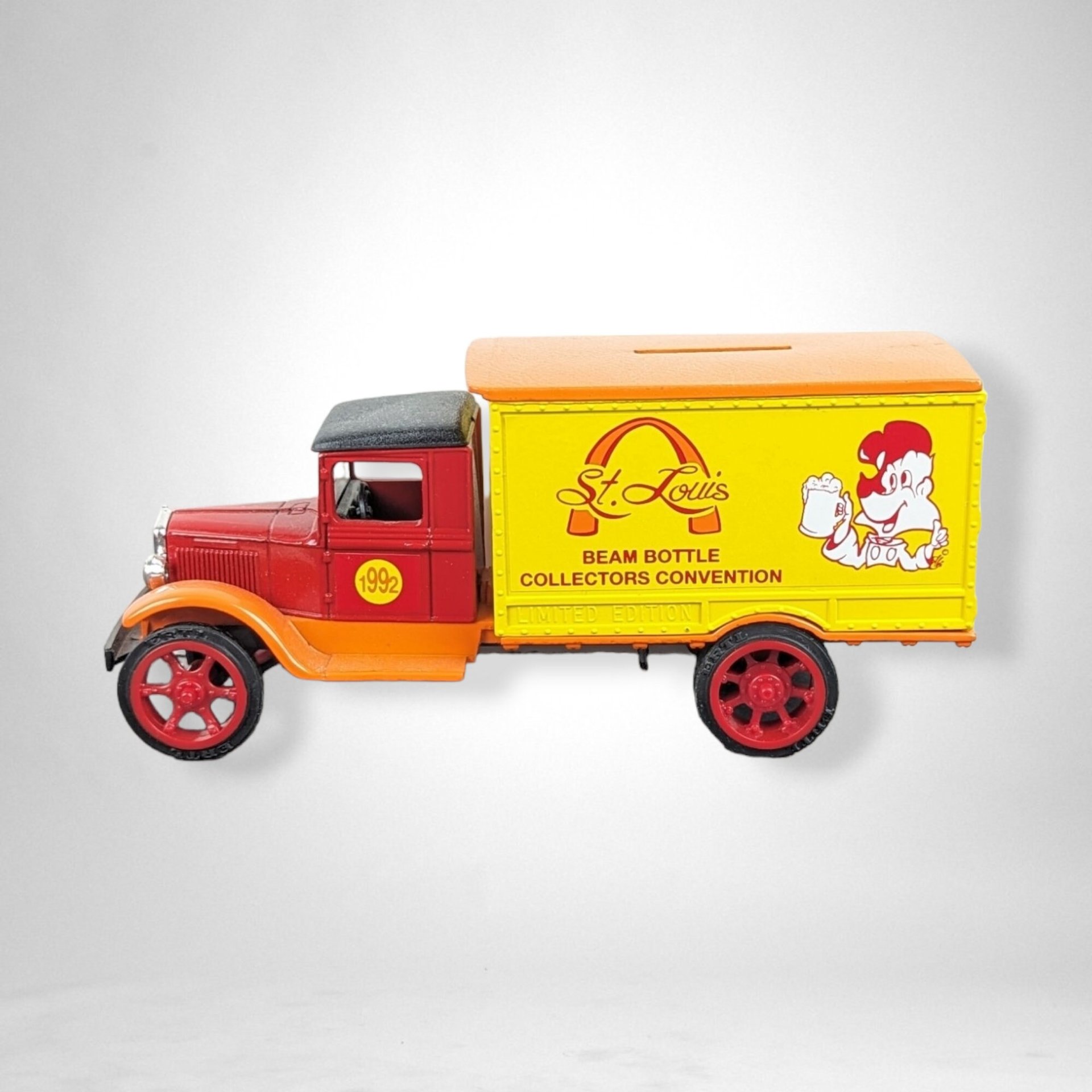 Collectible 1990 ERTL 1931 Hawkeye Truck Die Cast Bank with Jim Beam