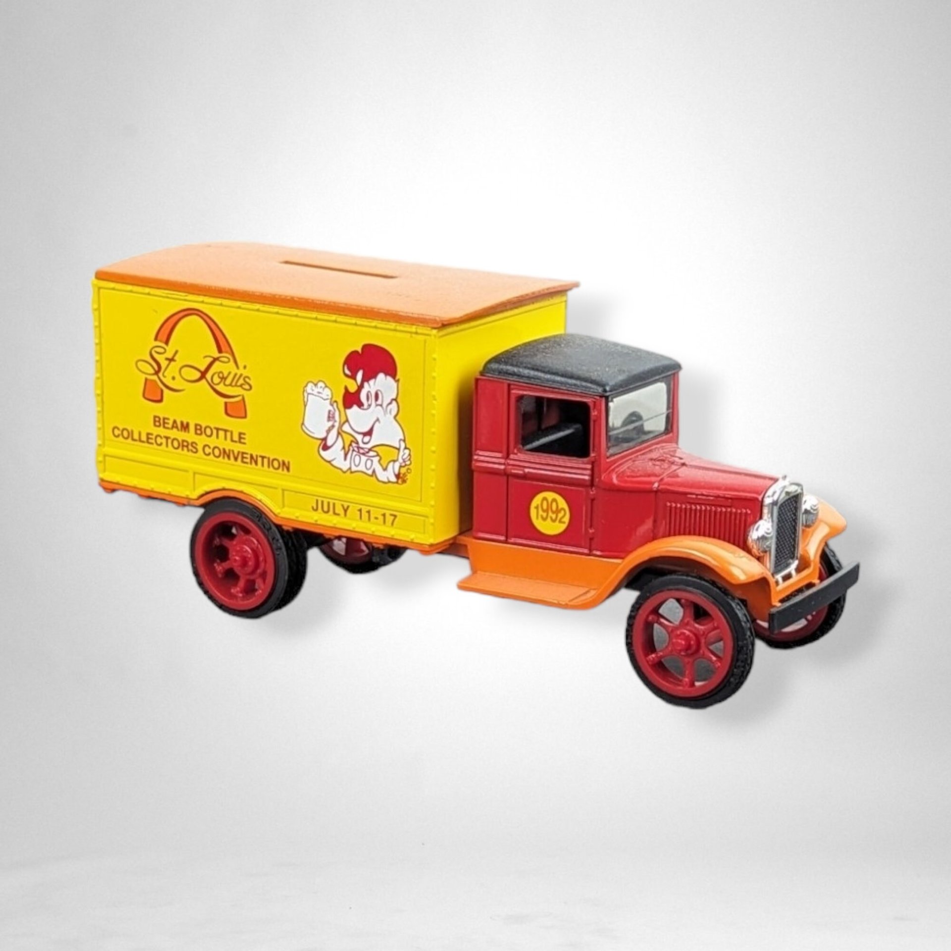 Collectible 1990 ERTL 1931 Hawkeye Truck Die Cast Bank with Jim Beam