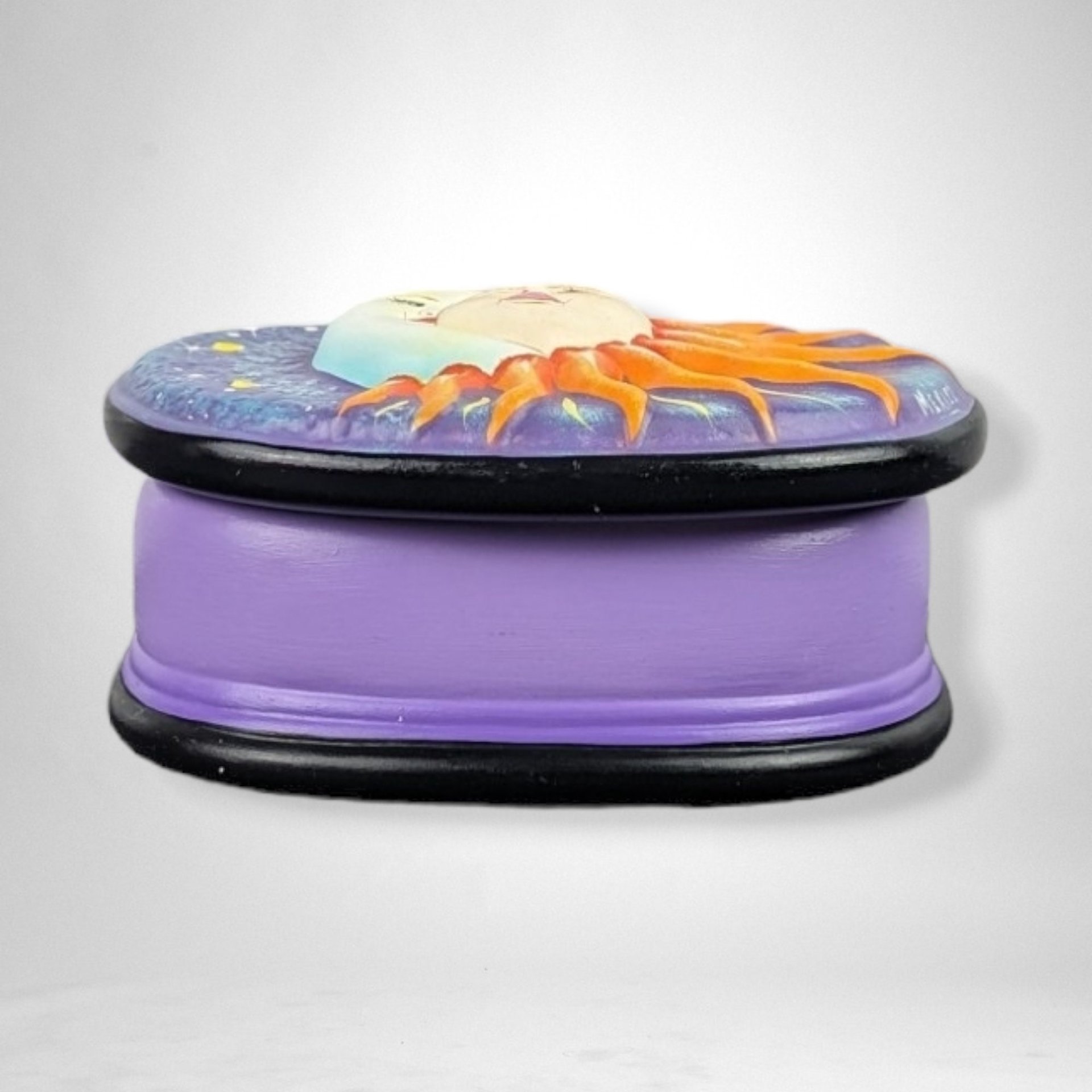 Hand Painted Sun and Moon Celestial Ceramic Box with Lid
