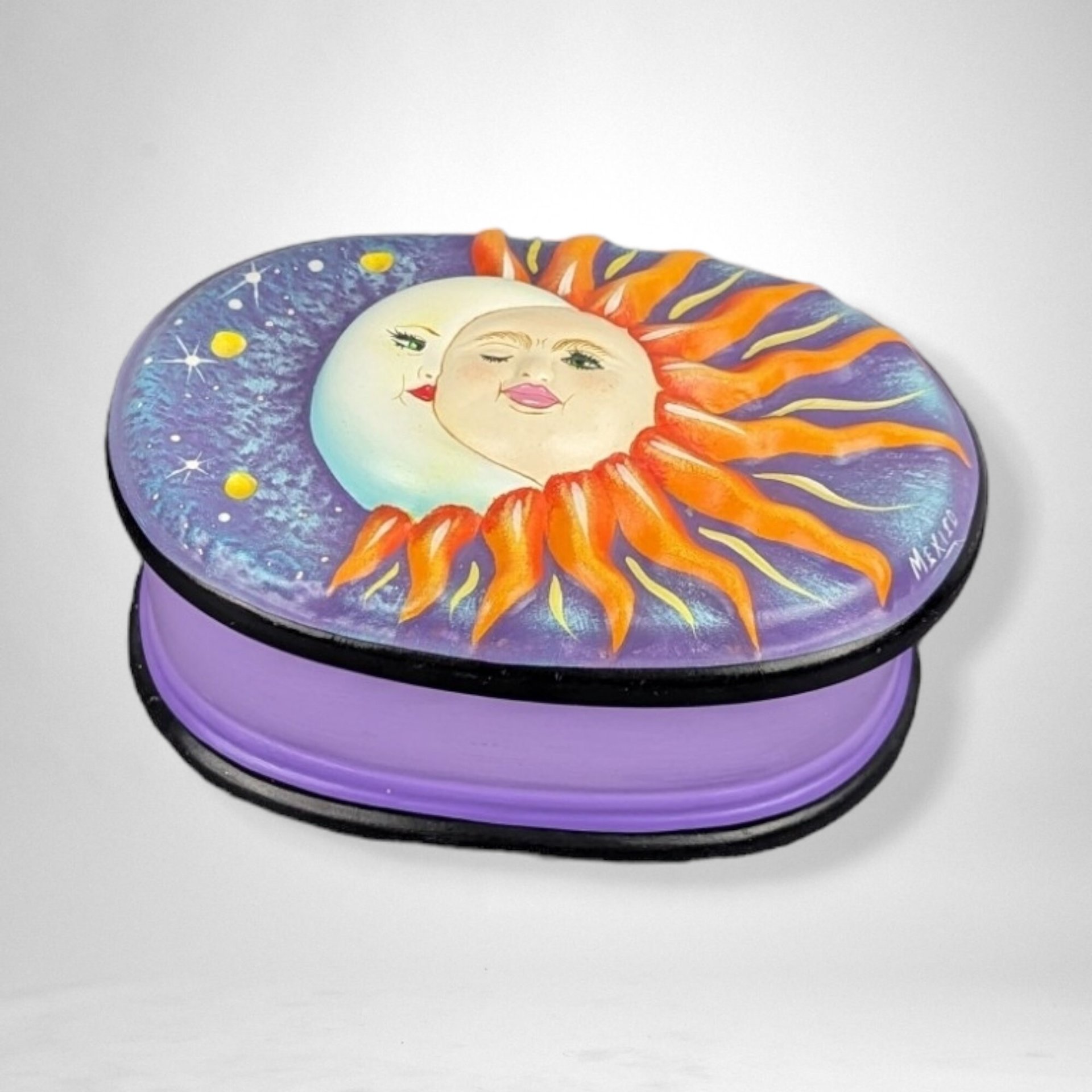 Hand Painted Sun and Moon Celestial Ceramic Box with Lid