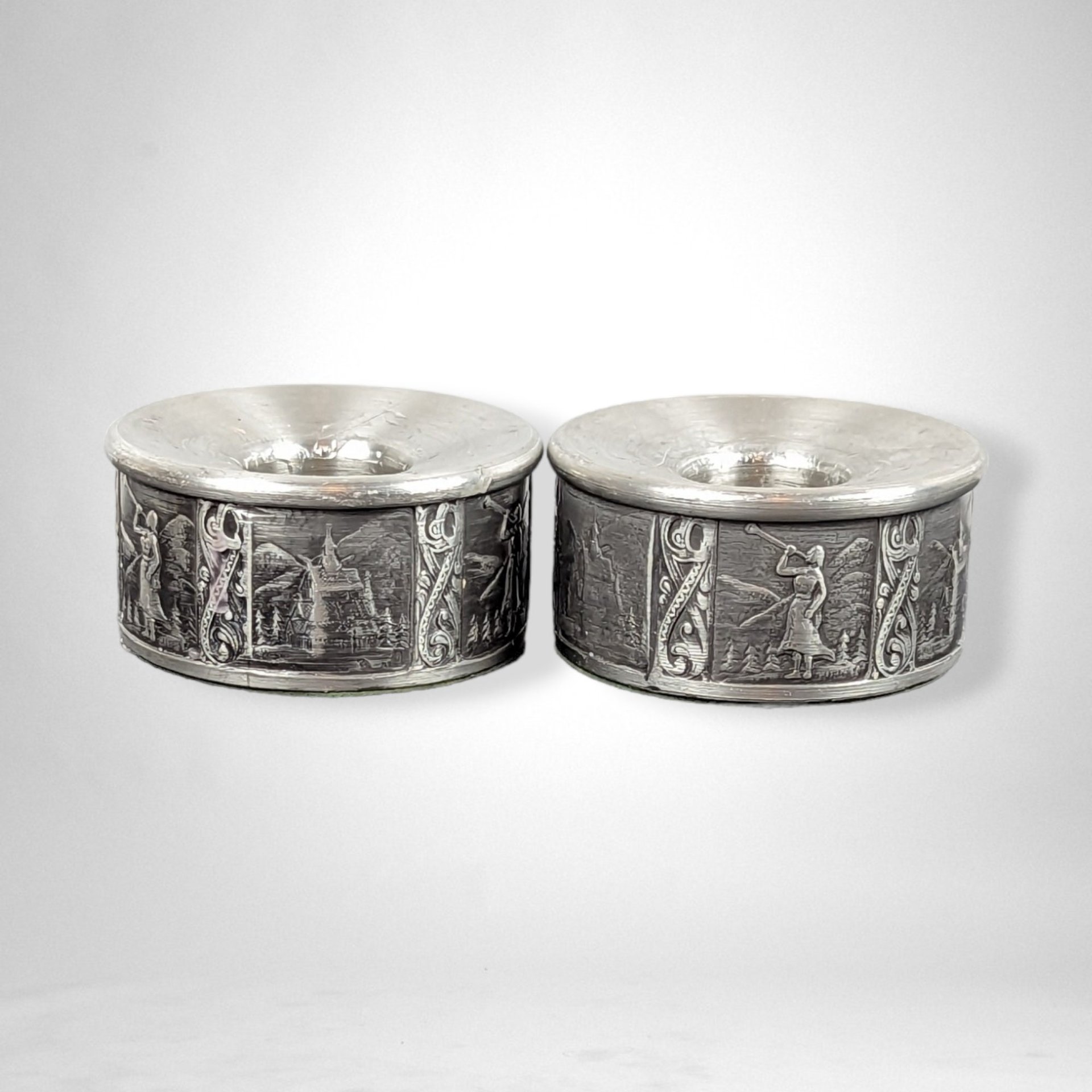 Elegant Pair of KYRR Norsk Pewter Taper Candle Holders