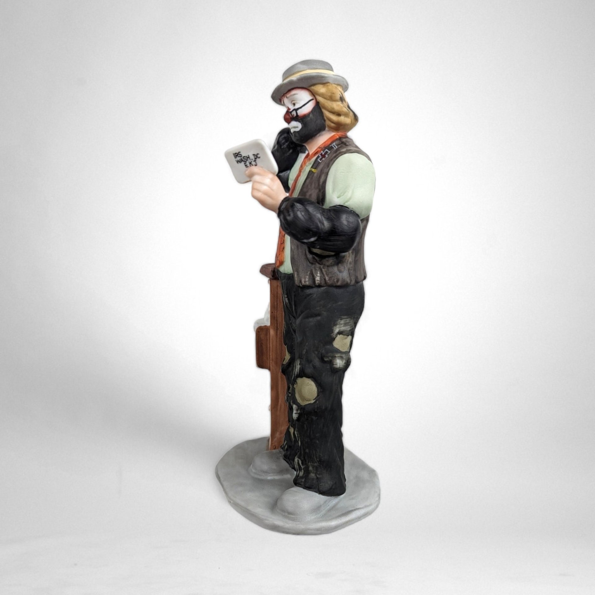 Vintage Emmett Kelly Jr. Accountant IRS Figurine: Tax Season Whimsy (8" Ceramic)