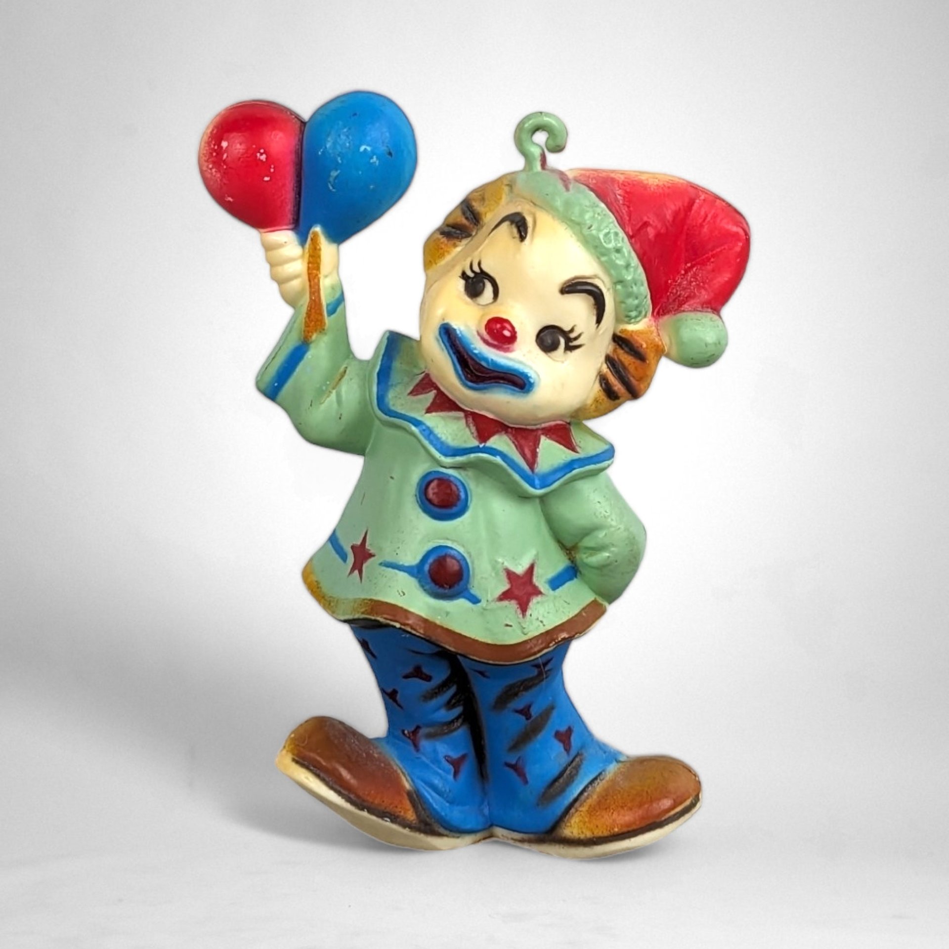 Vintage Cute Clown Ceramic Ornament: Whimsical Collectible