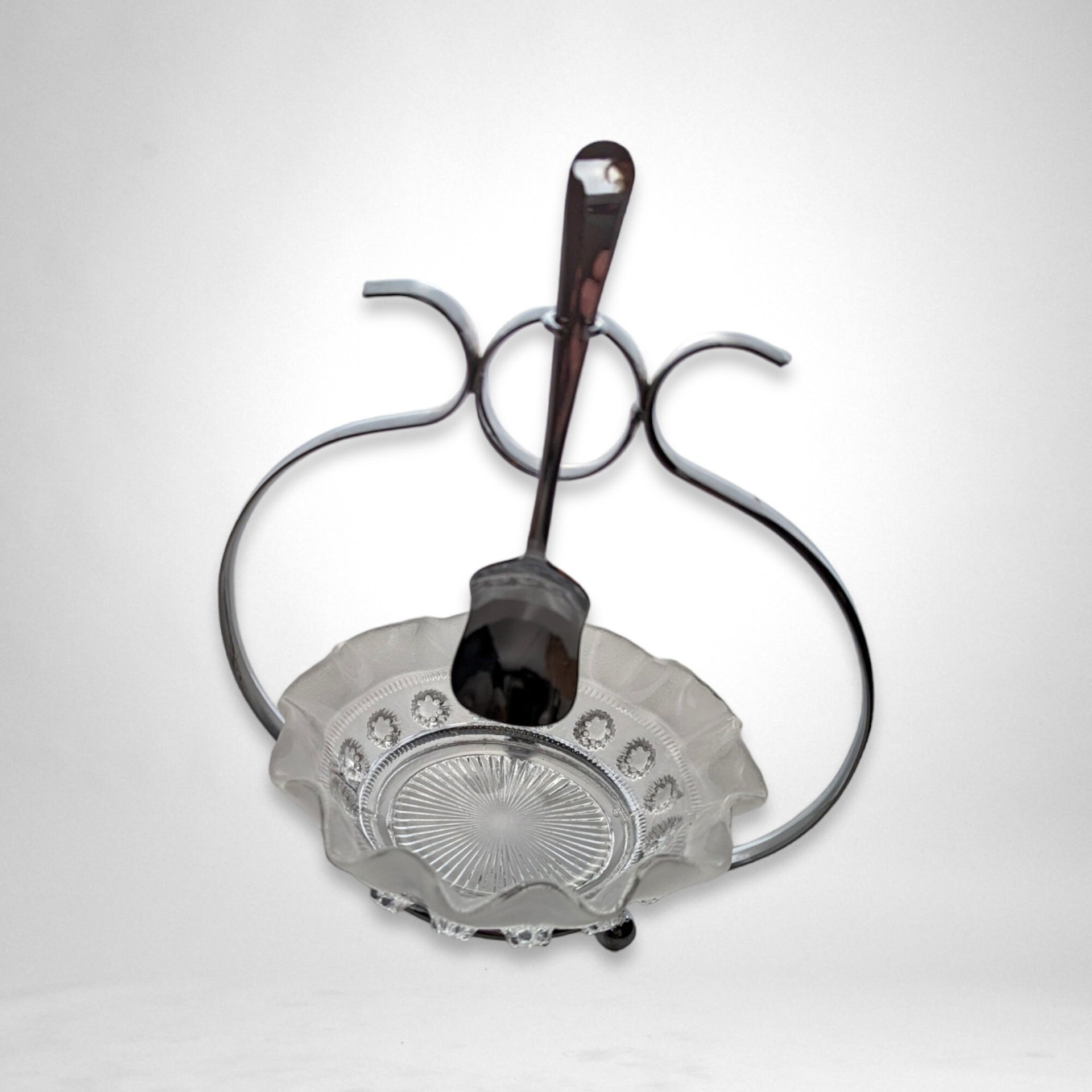 Vintage Glass Jam Dish and Spoon Set - Classic Breakfast Nostalgia