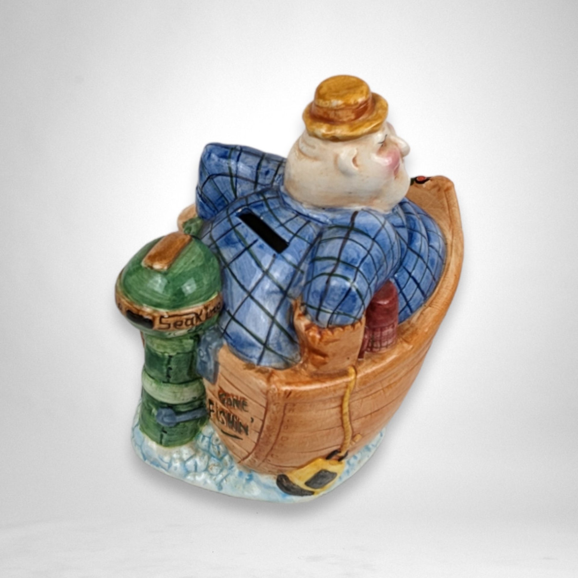Gone Fishing Ceramic Bank, Man on Boat Fishing