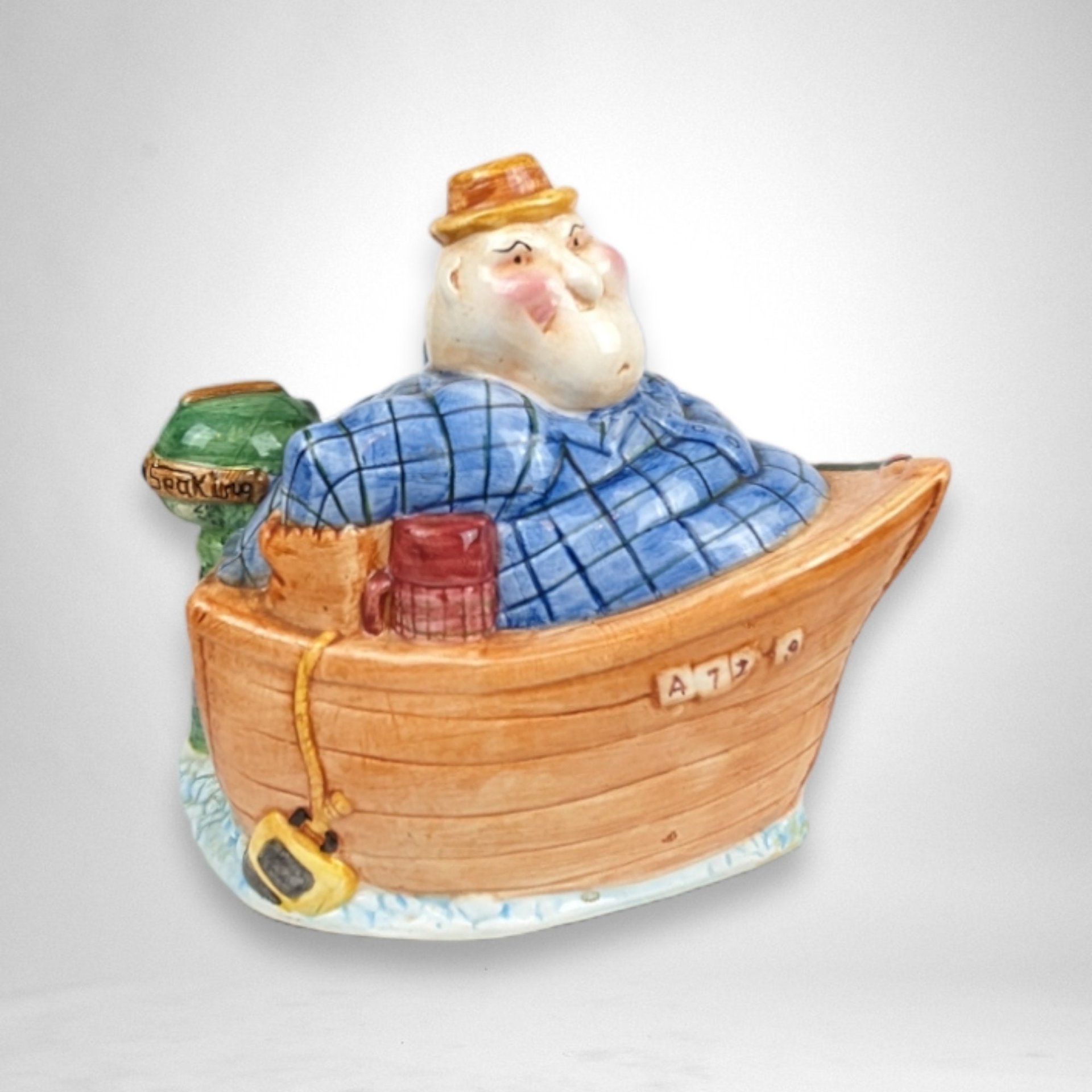 Gone Fishing Ceramic Bank, Man on Boat Fishing