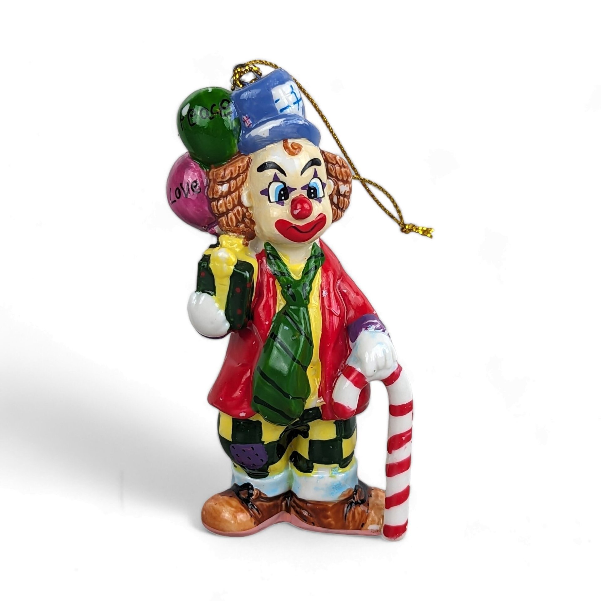 Vintage Ceramic Clown Ornament Imperfect with Subtle Paint Distressing