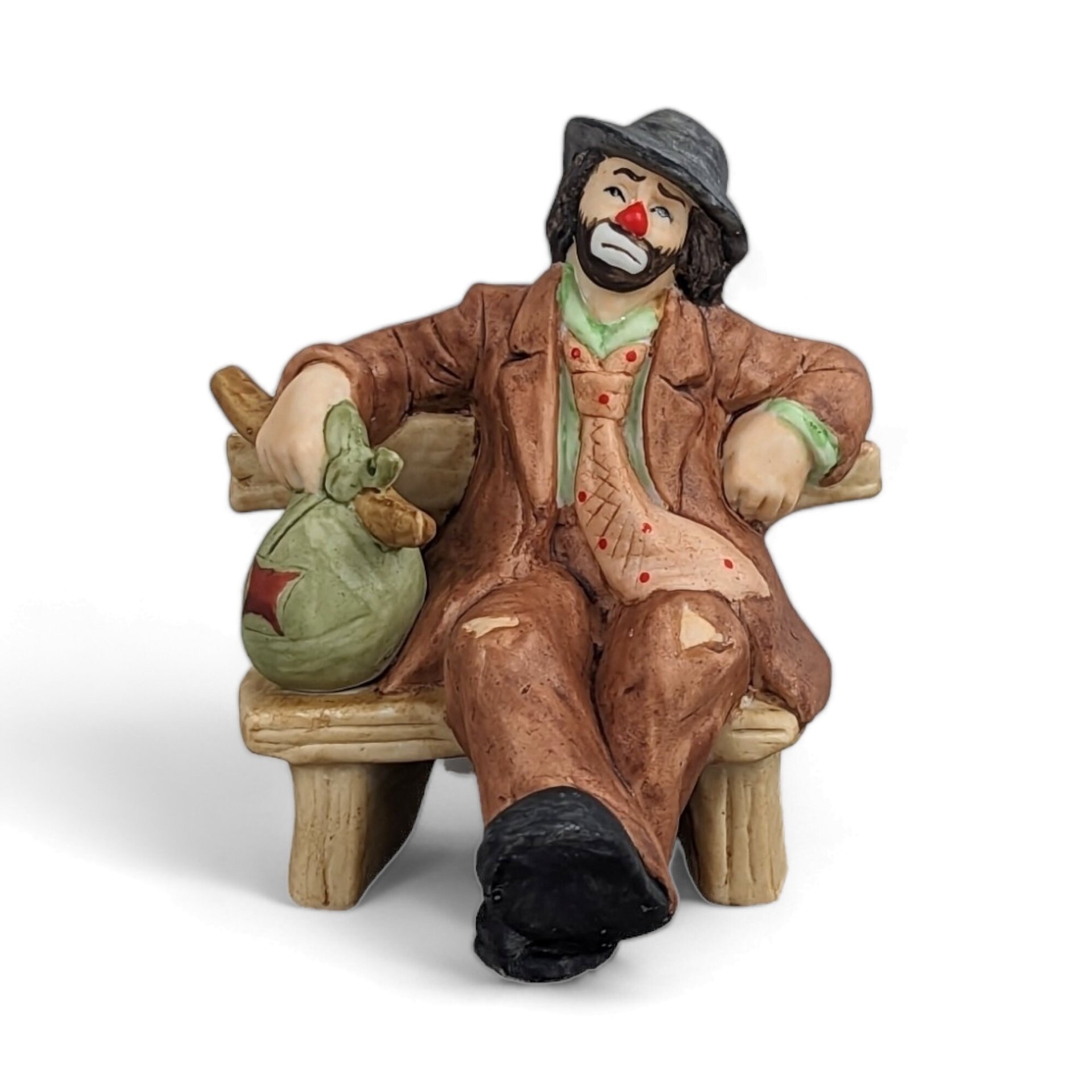 Vintage Emmett Kelly Jr. Flambro Hobo Clown on Bench Collectible Figurine