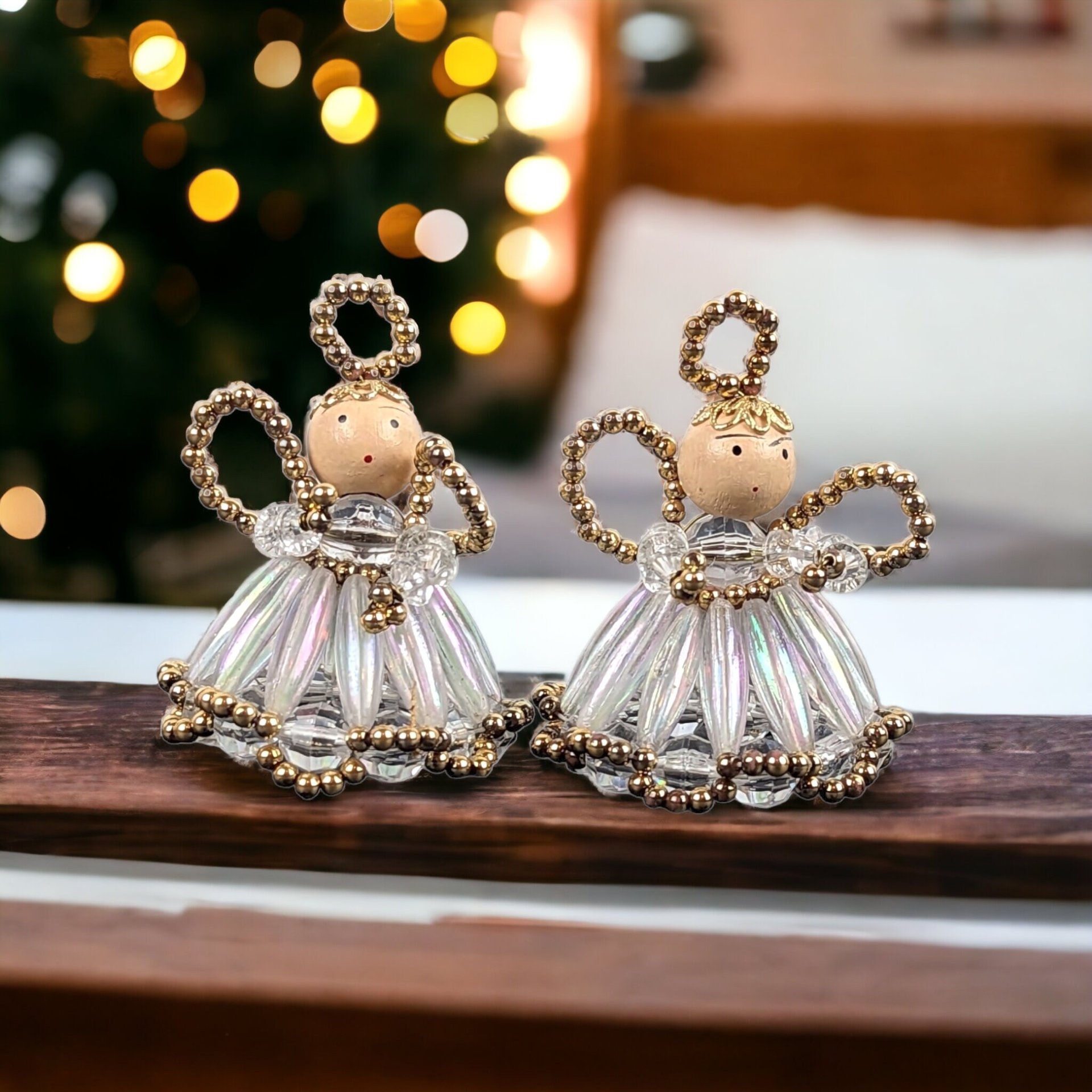 Pair of Handmade Beaded Angel Ornaments – Heavenly Holiday Decor