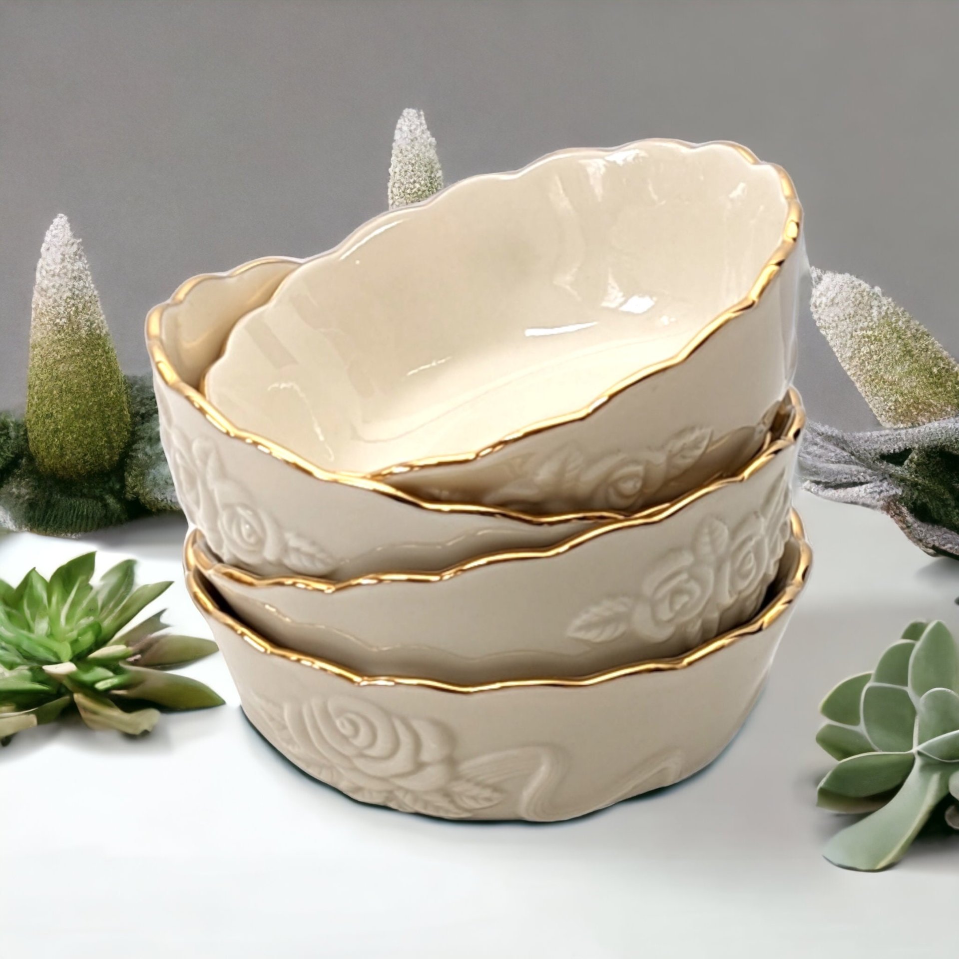 Set of 4 Lenox 4" Rosebud Cream All-Purpose Bowls: Elegant Dining Essentials