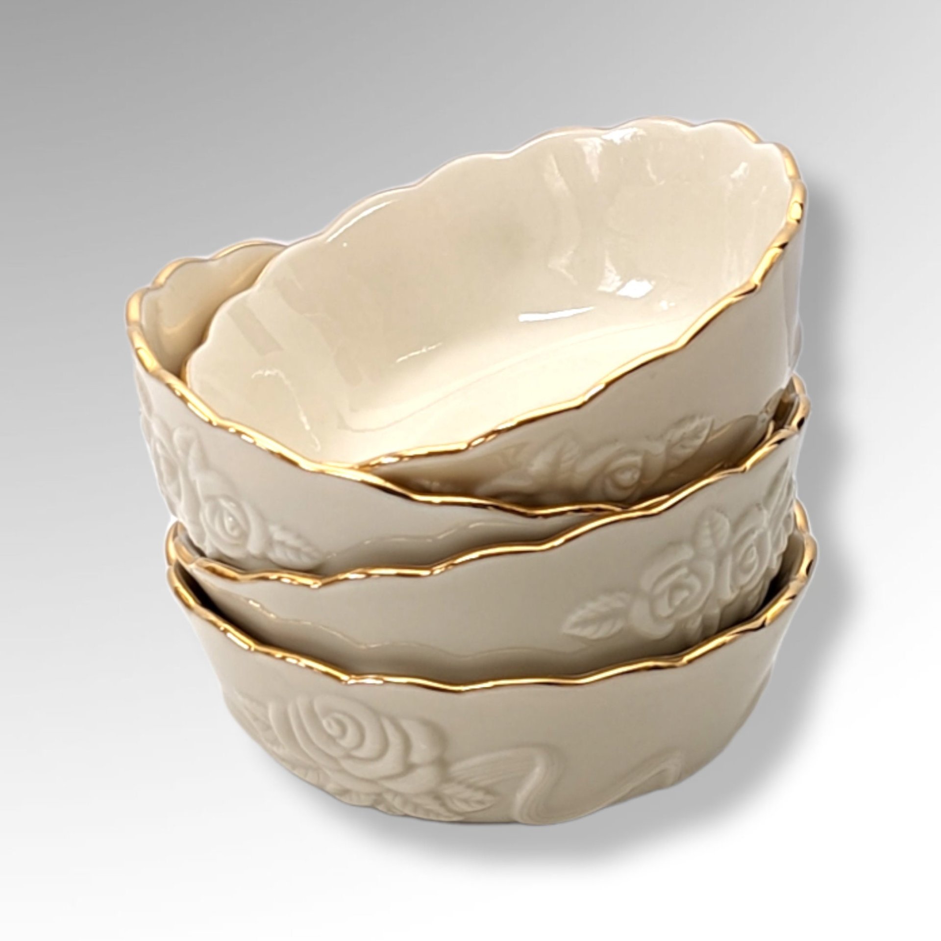 Set of 4 Lenox 4" Rosebud Cream All-Purpose Bowls: Elegant Dining Essentials