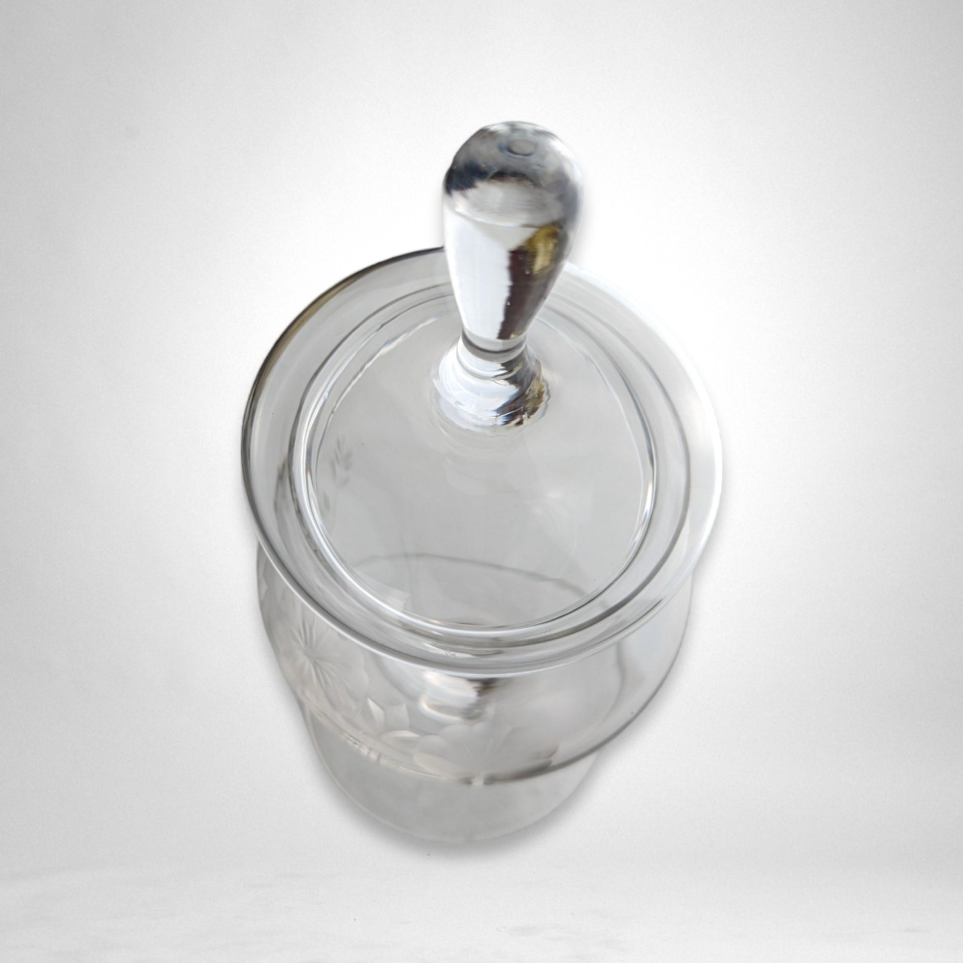 Vintage Clear Glass Candy Dish with Lid & Etched Flower Design