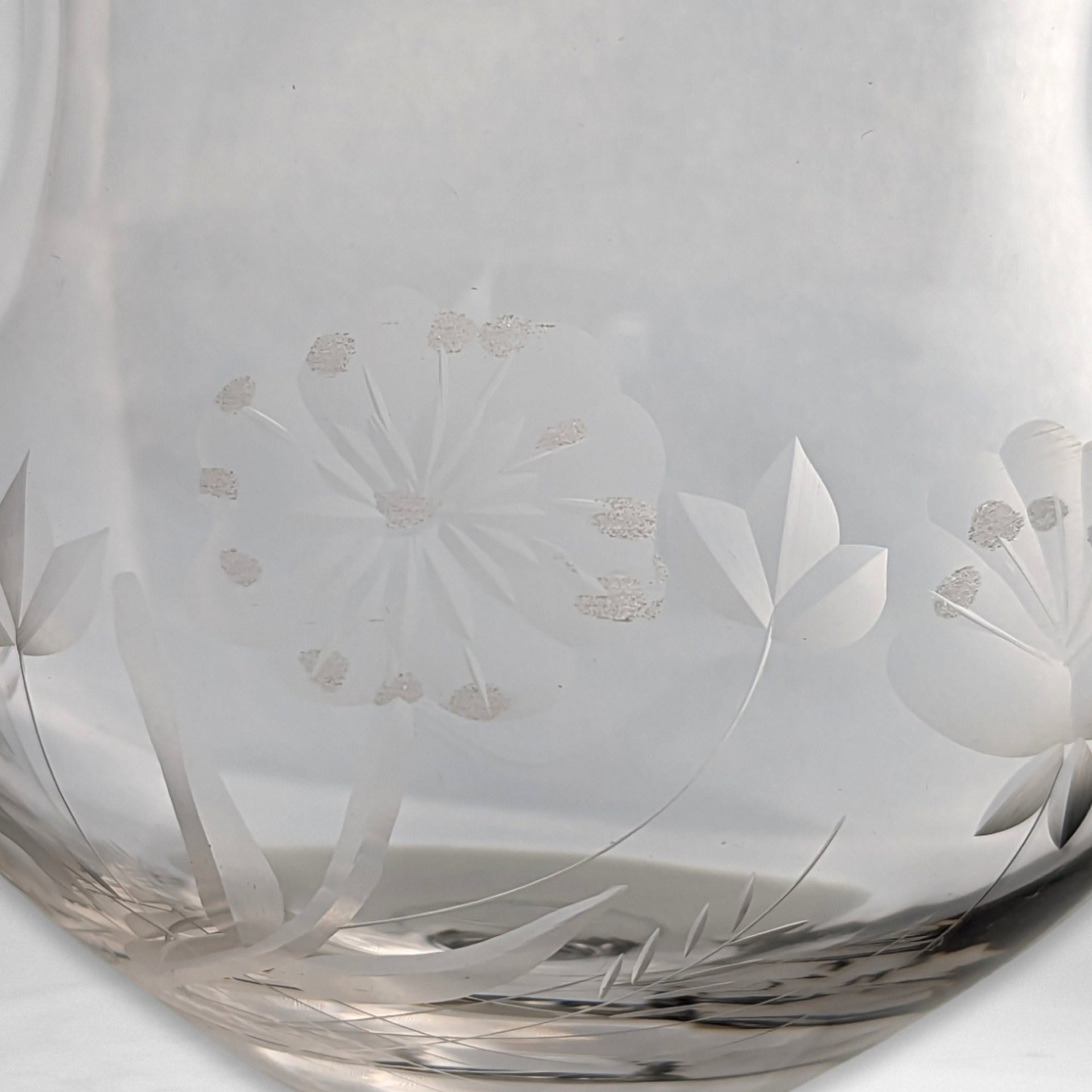 Vintage Clear Glass Candy Dish with Lid & Etched Flower Design