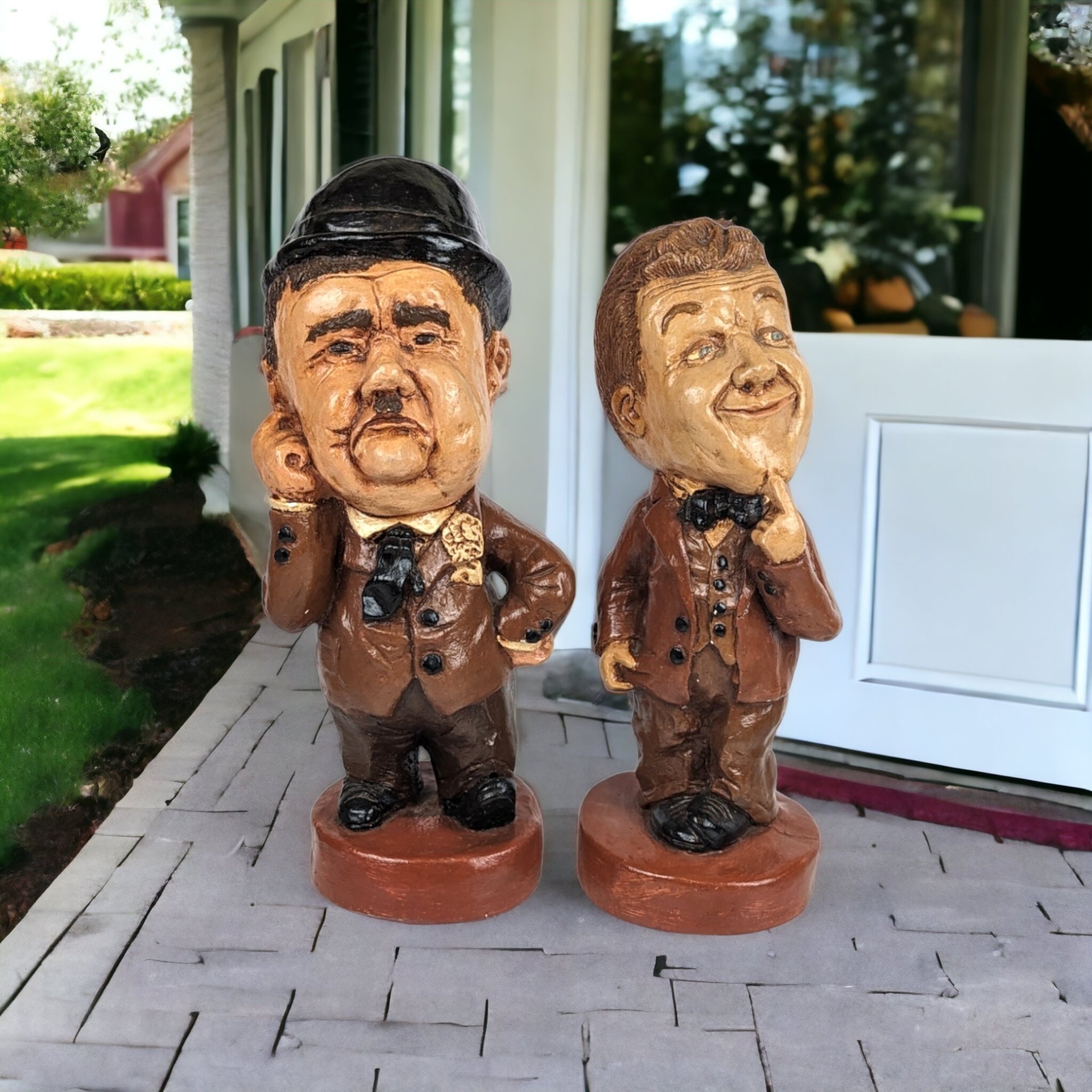 Large Laurel and Hardy Chalkware Statues - Classic Comedy Icons in Impressive Size