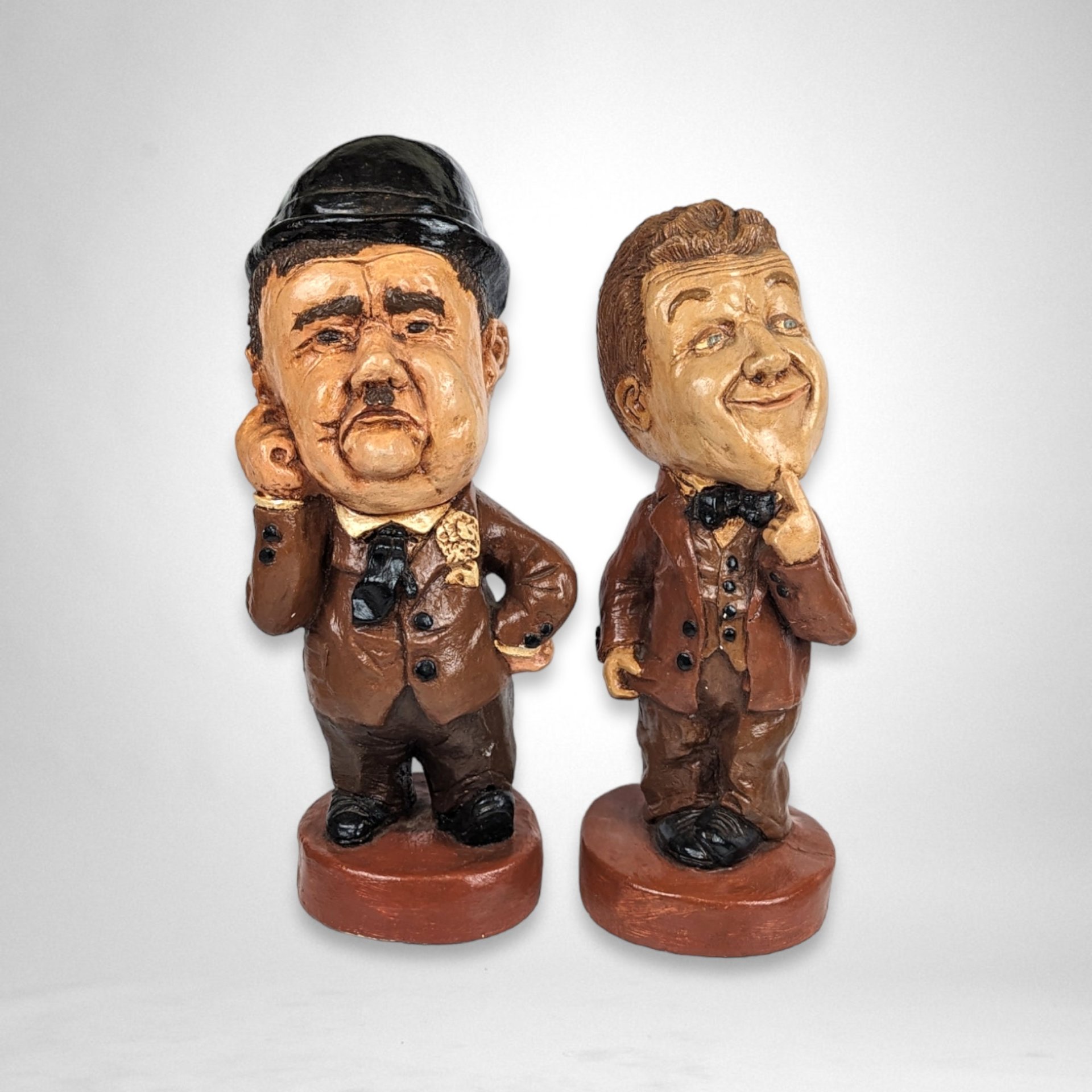 Large Laurel and Hardy Chalkware Statues - Classic Comedy Icons in Impressive Size