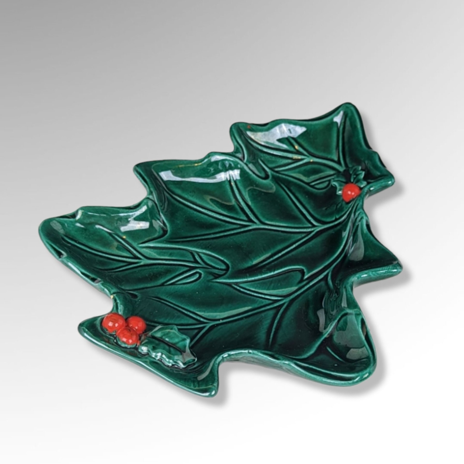 Elegance in Green: Lefton Holly Tree Shaped Trinket Dish 2691