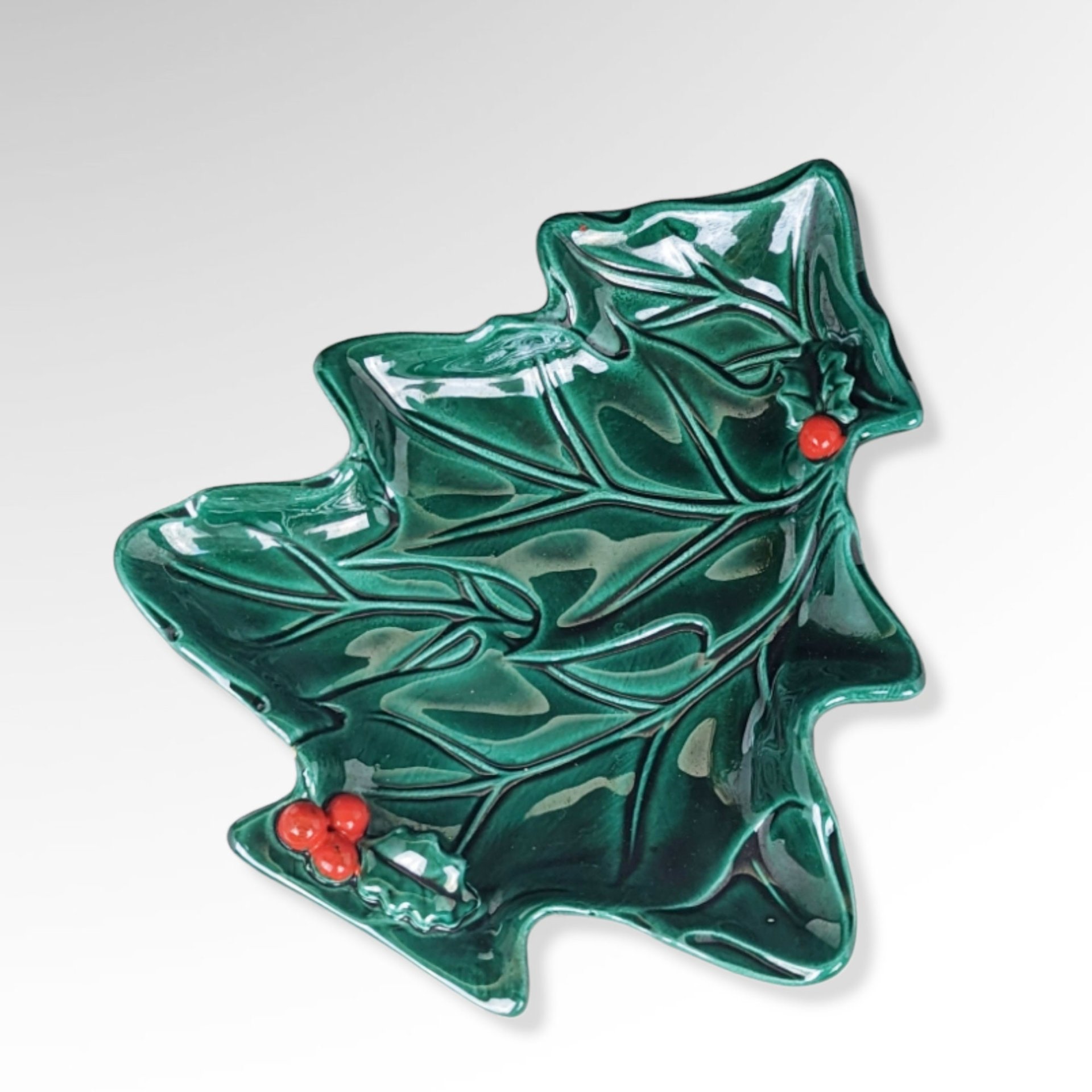 Elegance in Green: Lefton Holly Tree Shaped Trinket Dish 2691