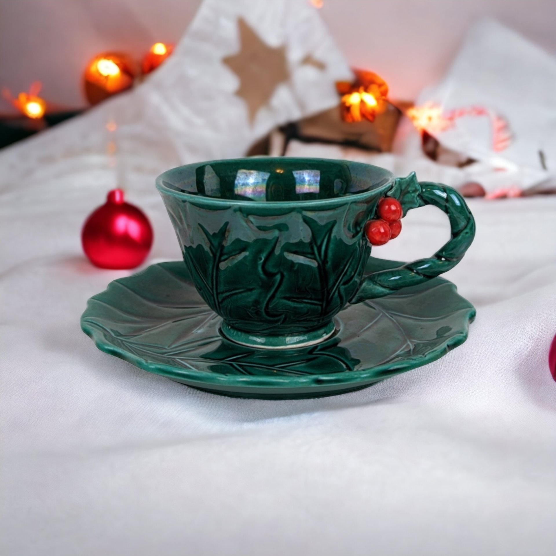 Timeless Elegance: Vintage Lefton Holly Cup and Saucer 2047