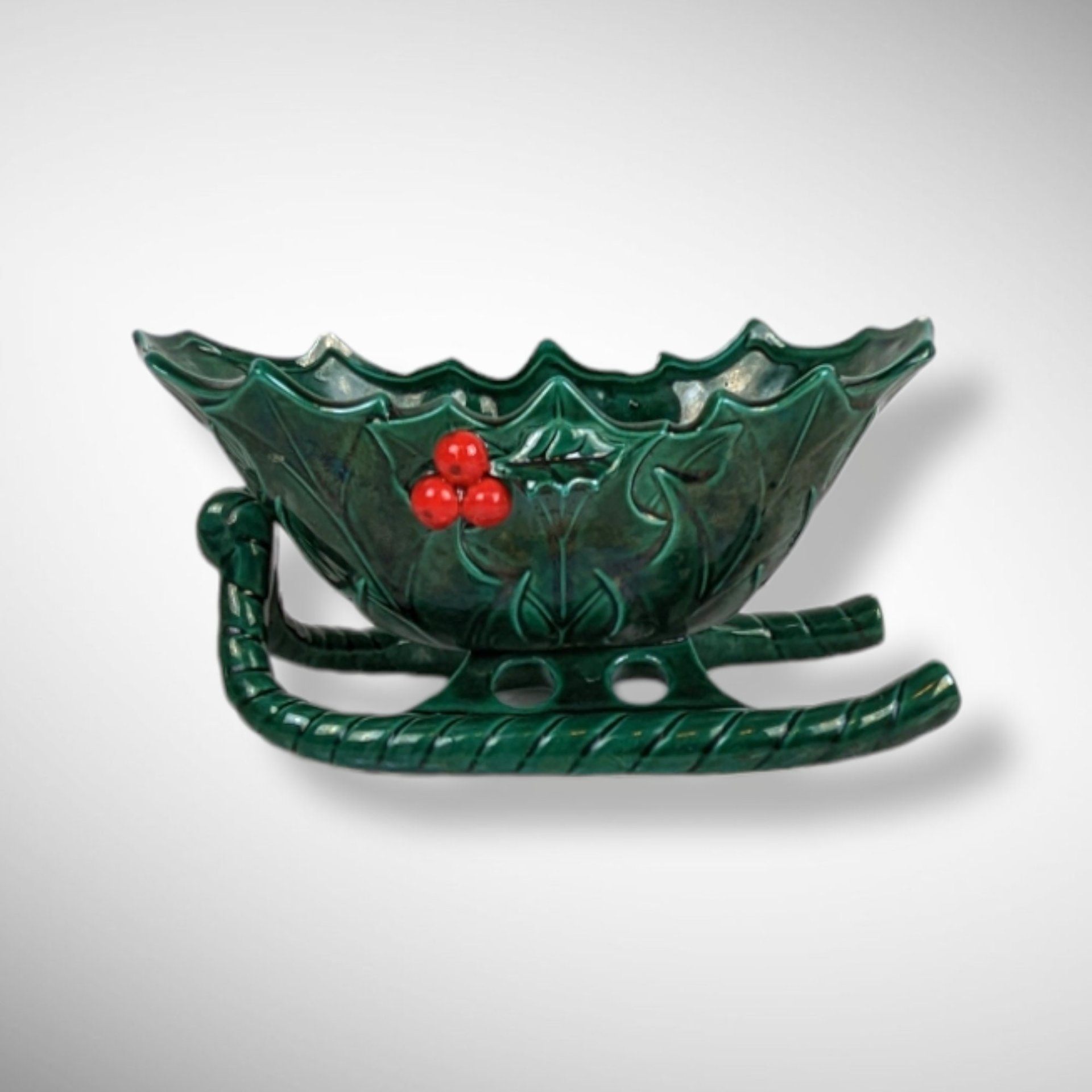 Festive Charm: Vintage Lefton Christmas Holly Medium Sleigh 1346