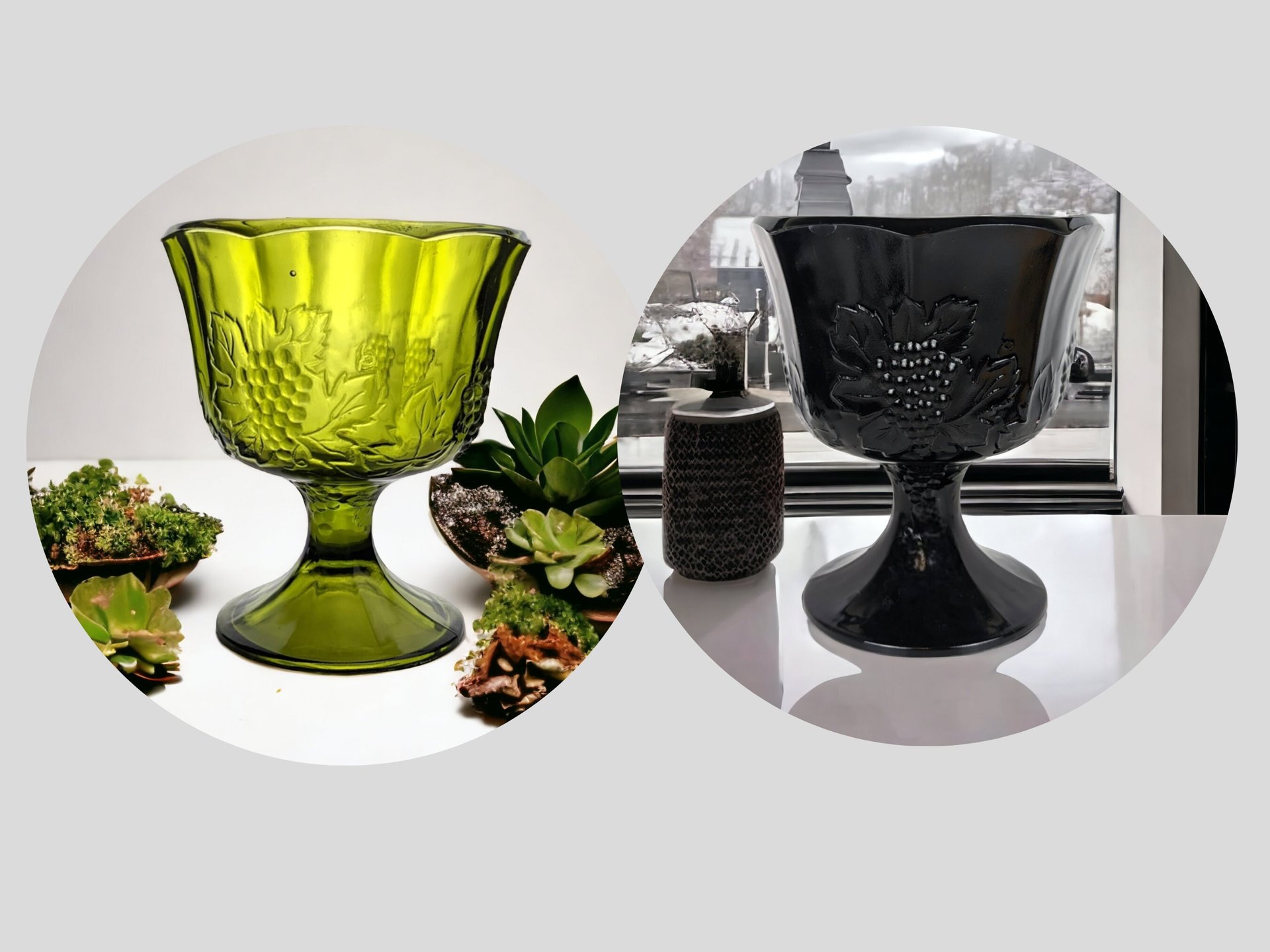 Vintage Indiana Glass Compote, Choose Green or Black