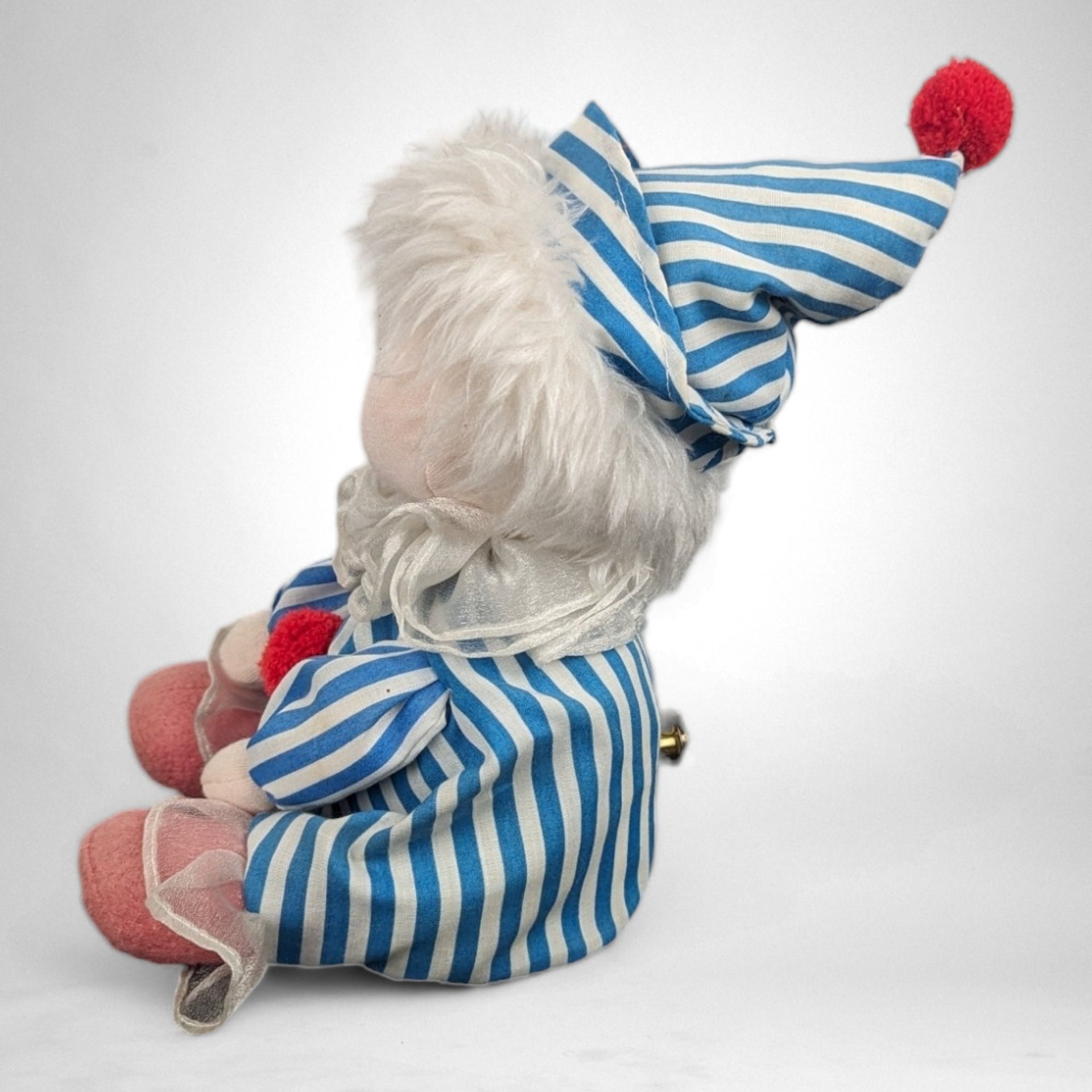 Vintage Plush Clown Music Box with Moving Ceramic Head: Whimsical Melodies