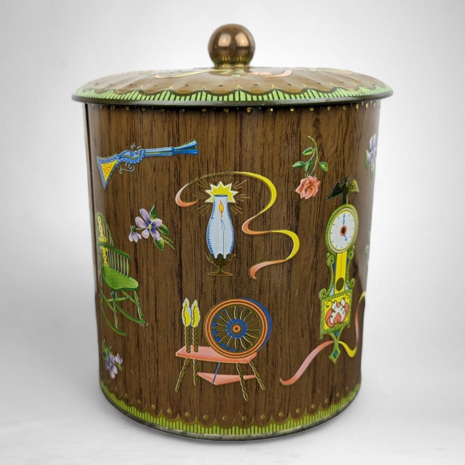 Vintage Daher Tin Canister with Antique Imagery
