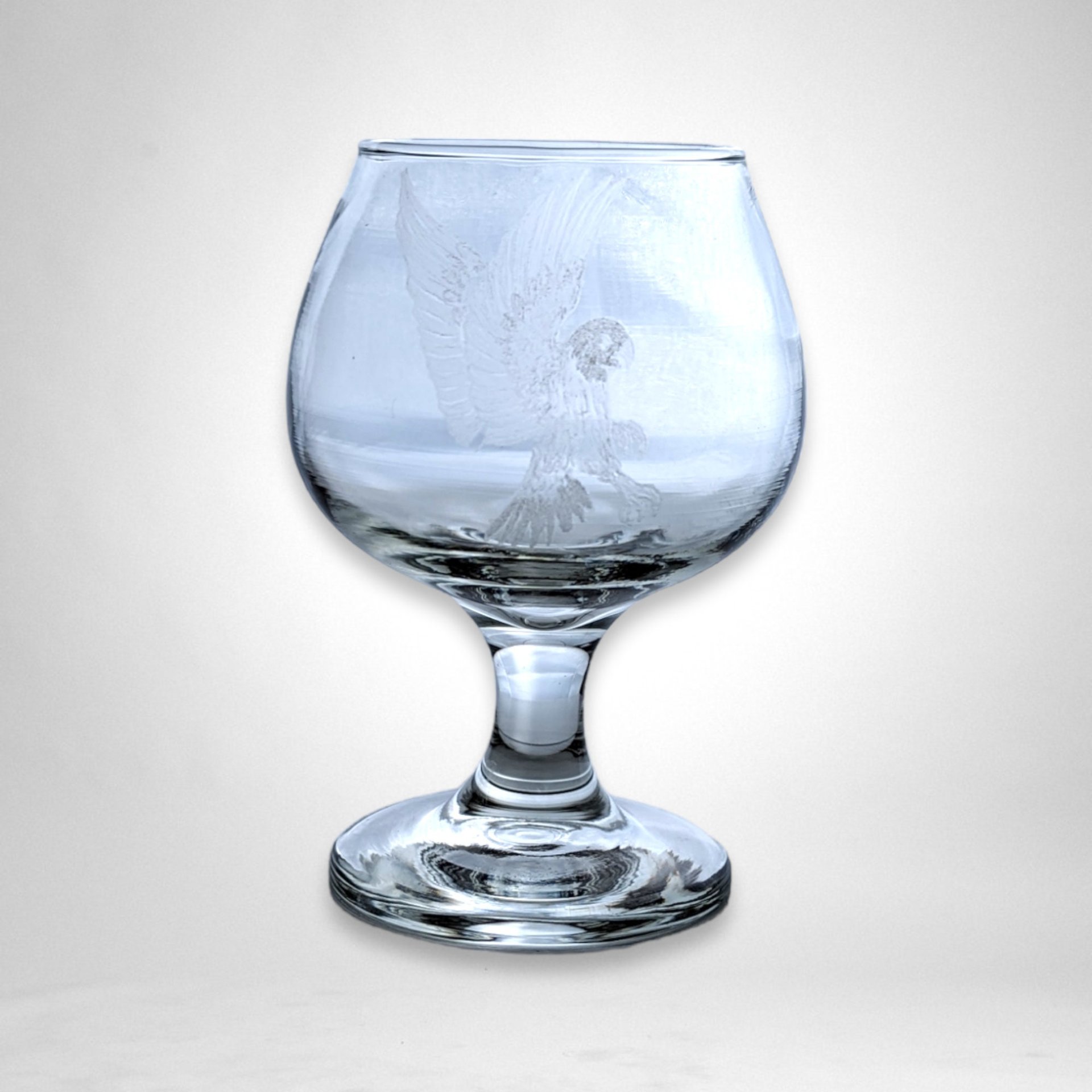 Pair of Vintage Brandy Glasses with Etched Eagle – Elegant Glassware Collectibles
