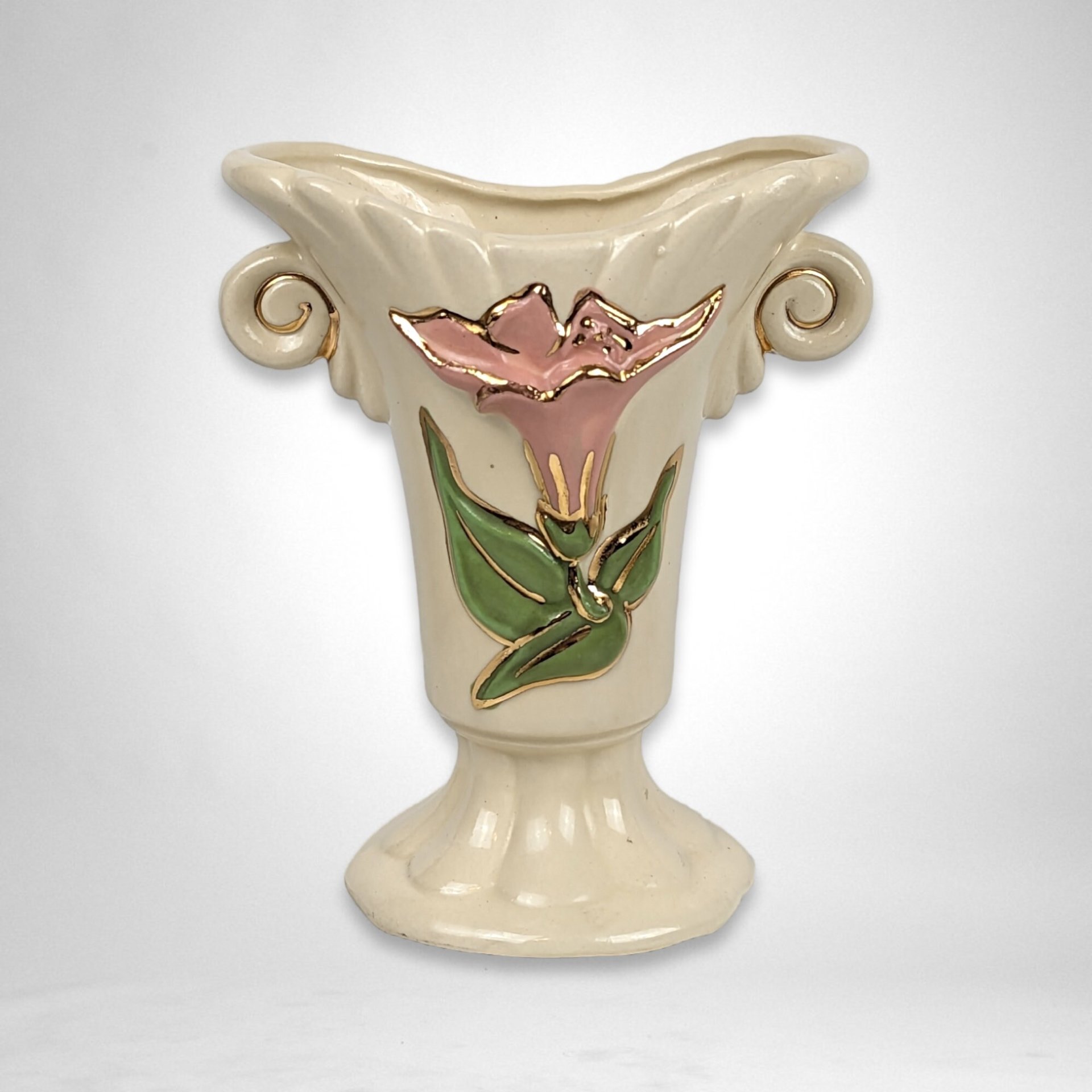 Vintage Art Pottery 5" Bud Vase with Pink Flower