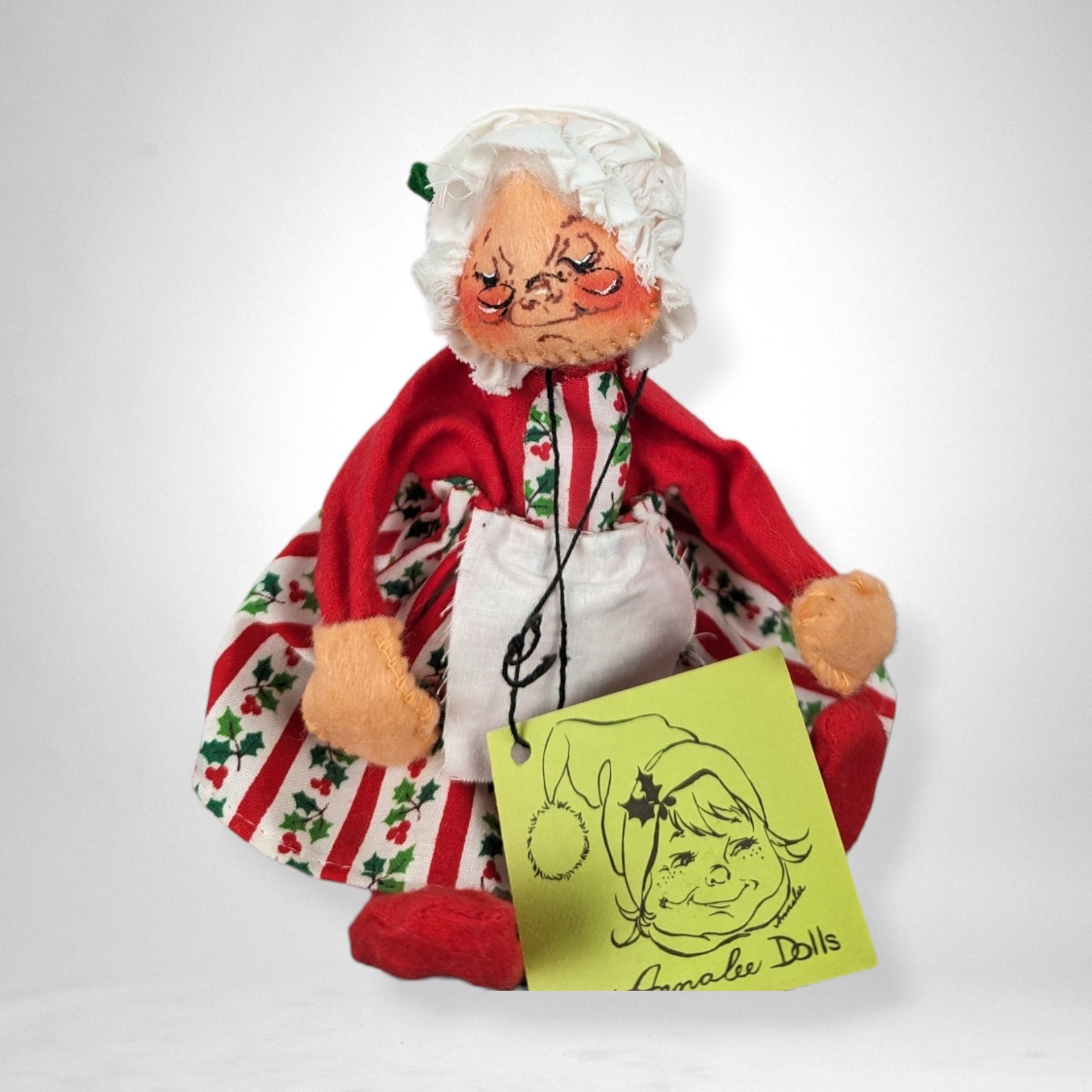 Vintage Annalee Mrs. Santa in Holly Dress Doll - Timeless Christmas Collectible