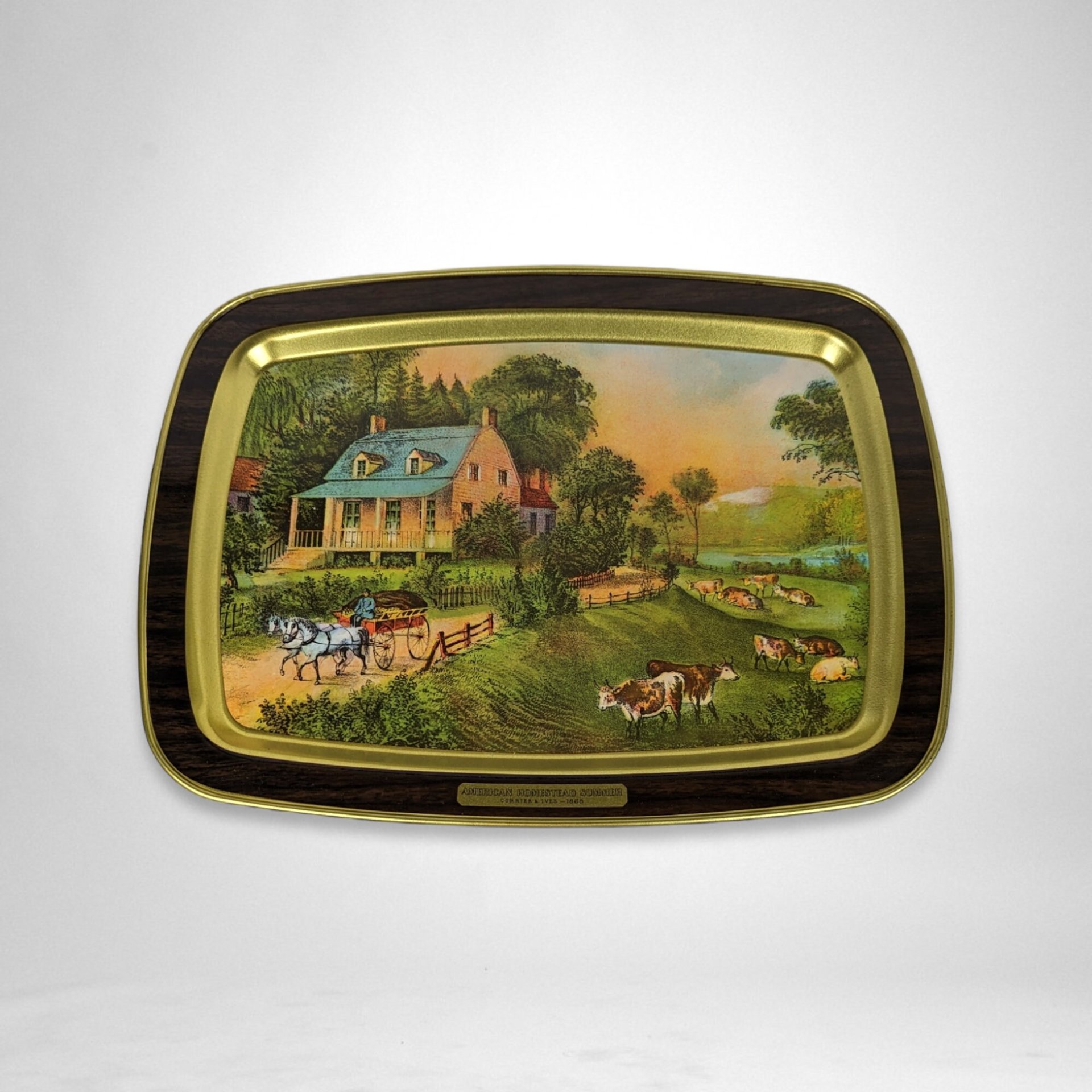 Set of 4 Currier and Ives American Homestead 4 Seasons Tin Trays