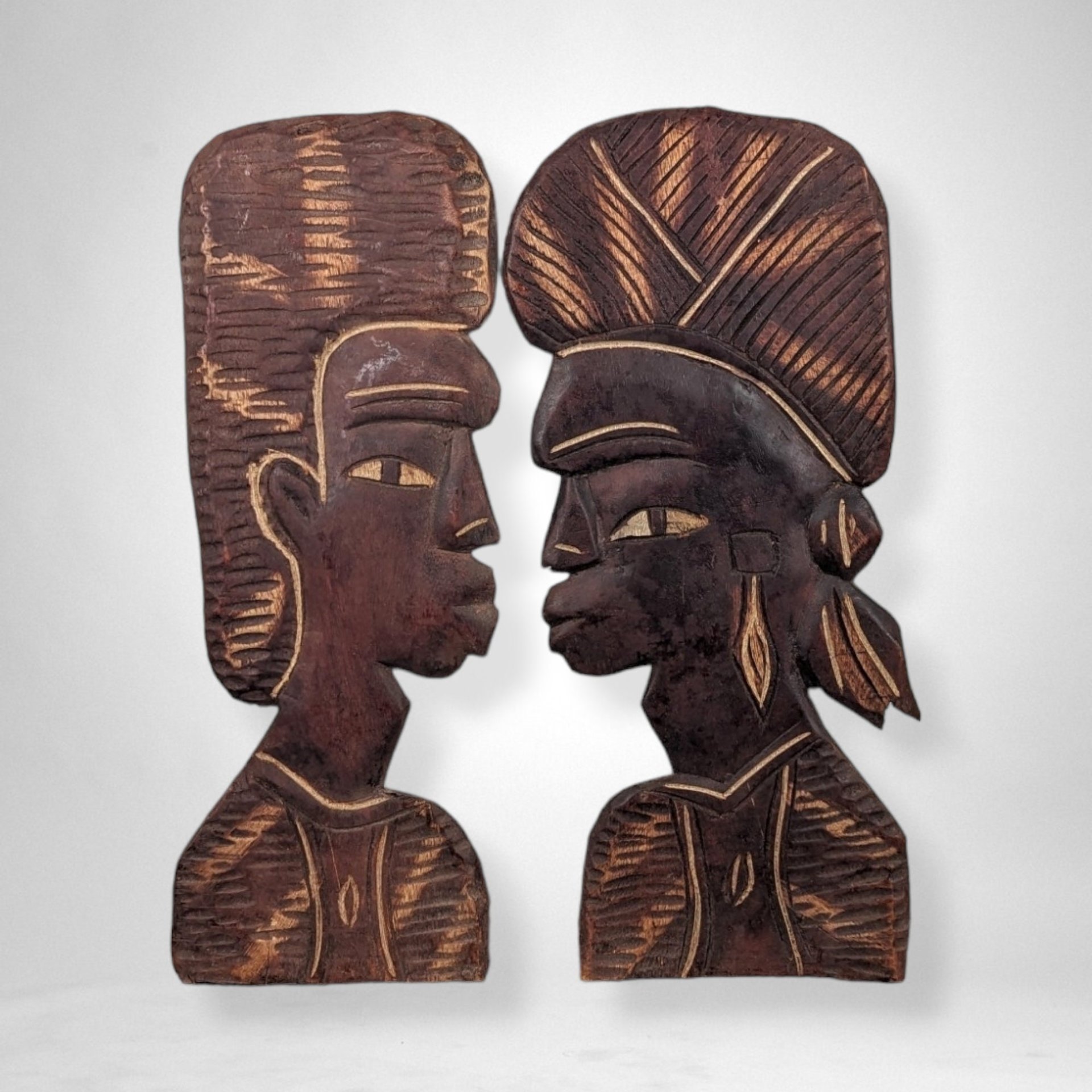 Pair of African Wooden Head Wall Decor