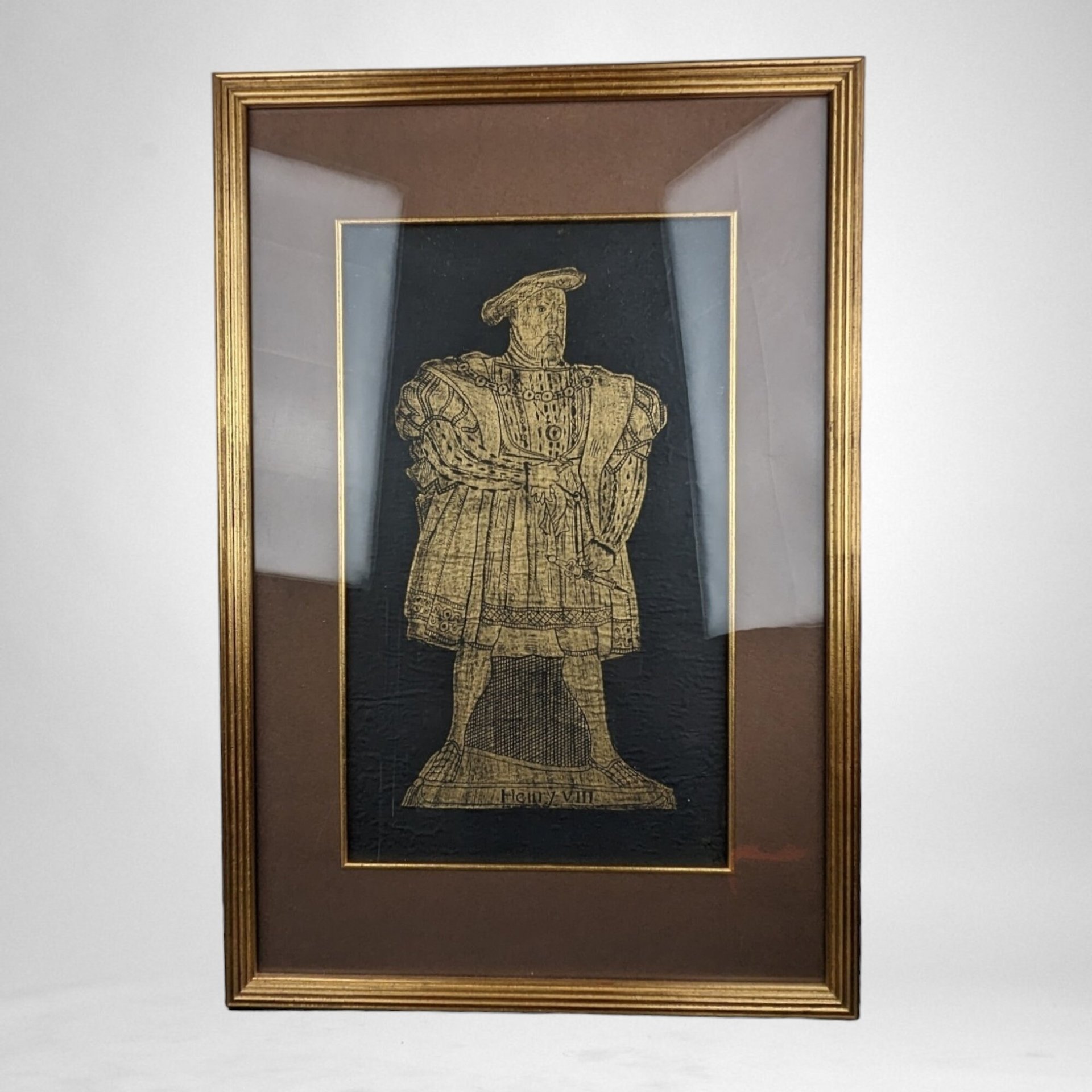 Regal Elegance: Vintage Framed Brass Rubbing of Henry VII