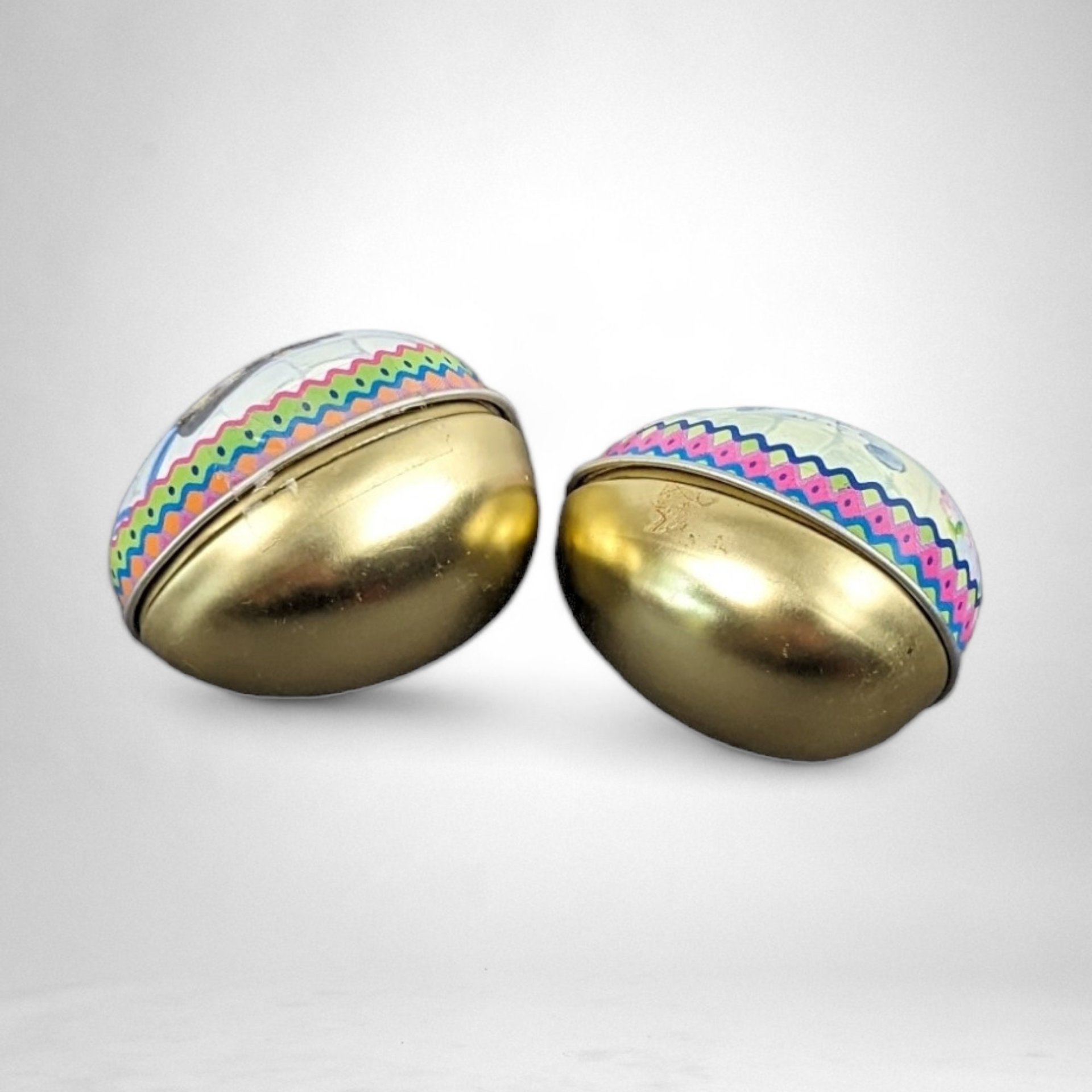 Vintage Cat-Themed Egg Shaped Tin Duo