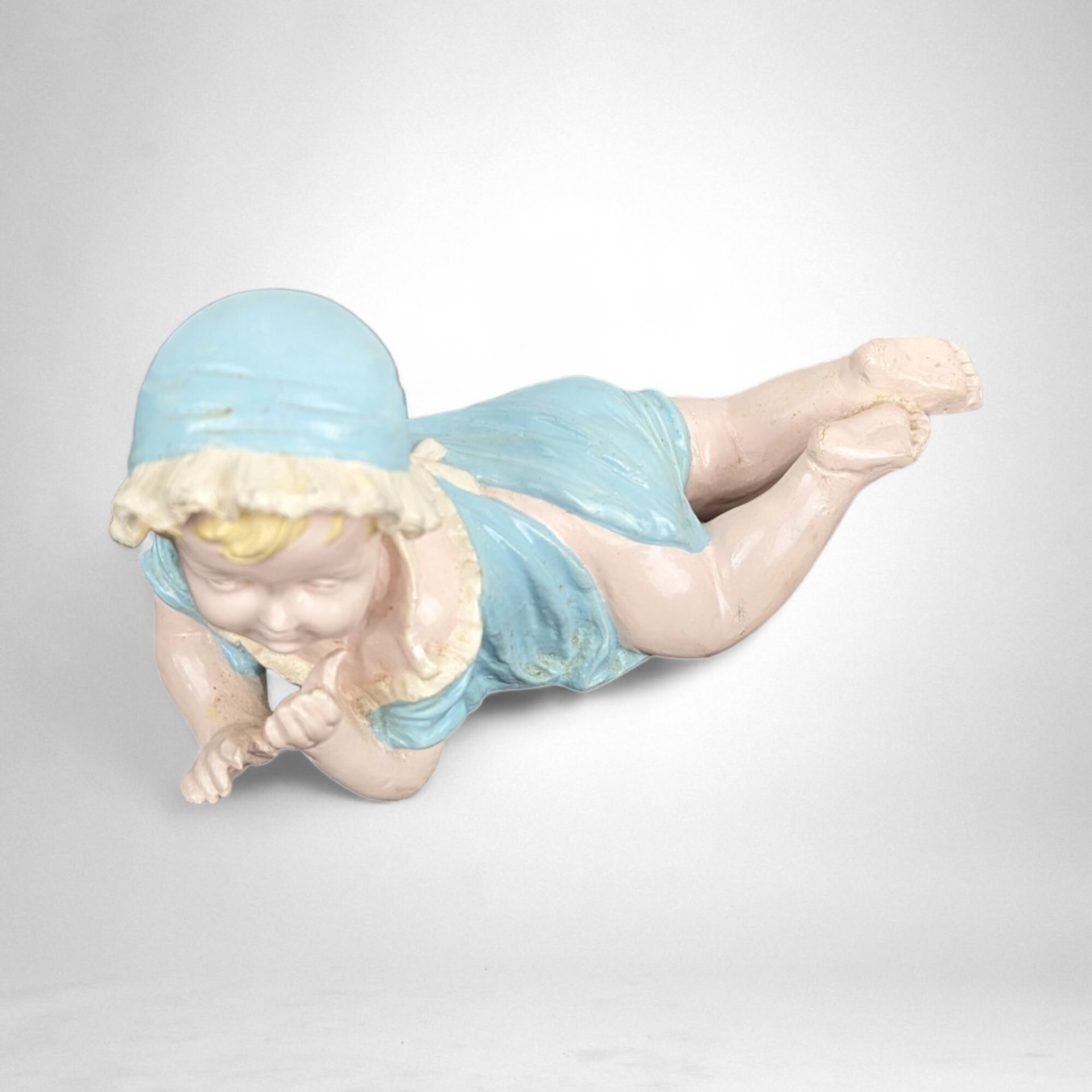 Vintage Ceramic Blue Laying Down Baby Figurine