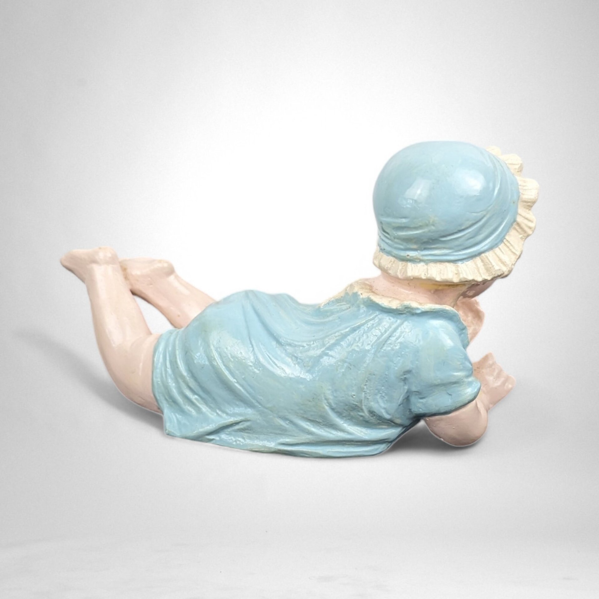 Vintage Ceramic Blue Laying Down Baby Figurine