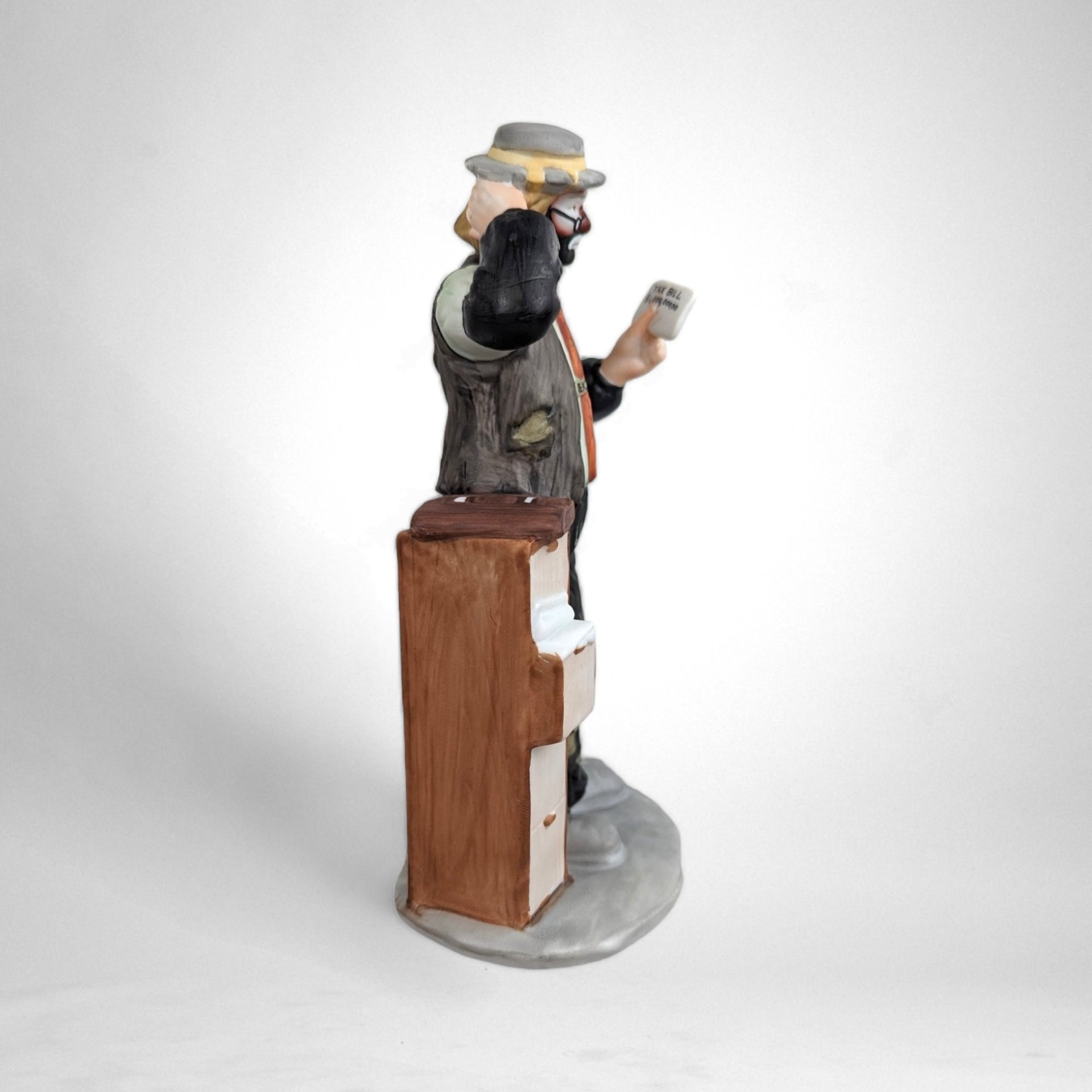 Vintage Emmett Kelly Jr. Accountant IRS Figurine: Tax Season Whimsy (8" Ceramic)