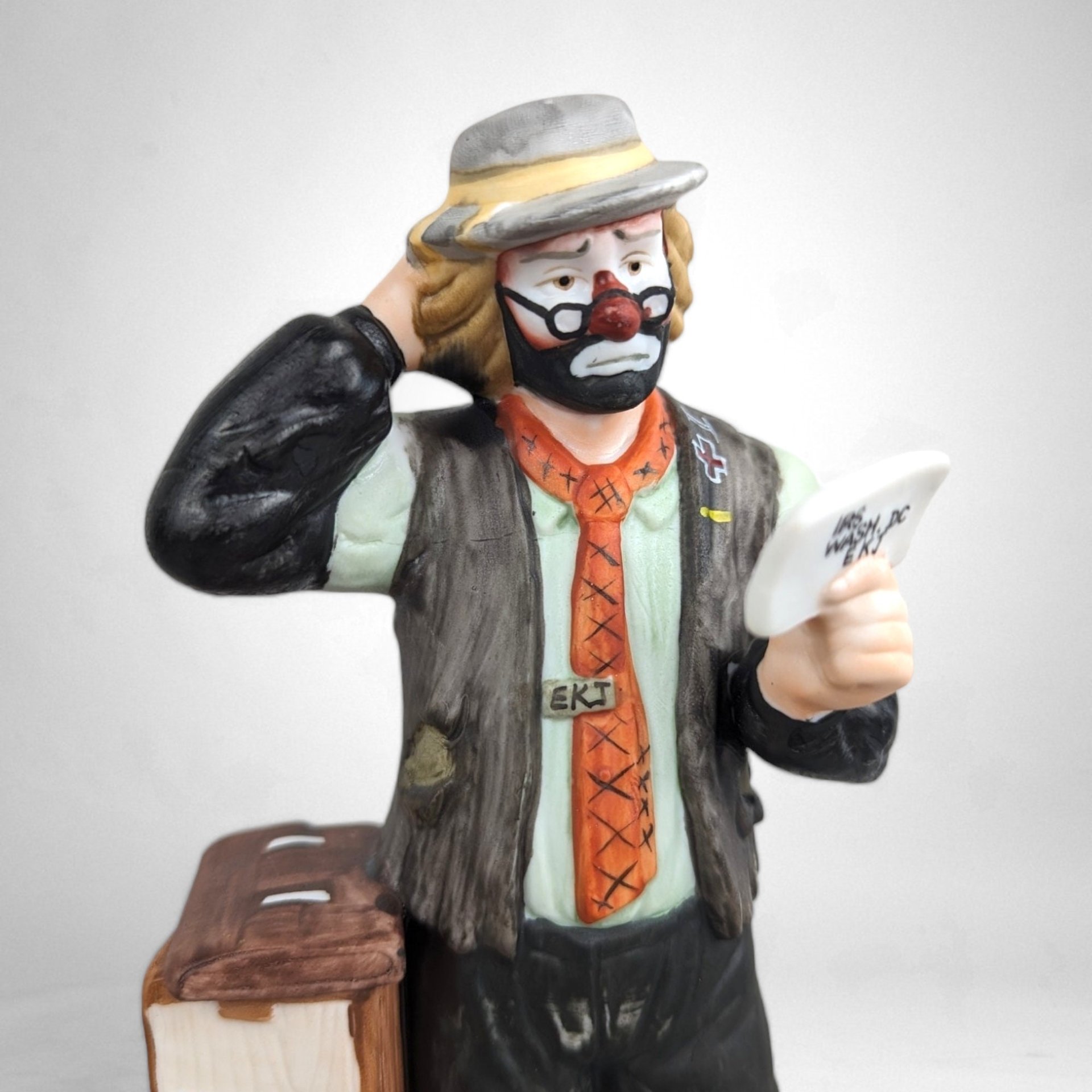 Vintage Emmett Kelly Jr. Accountant IRS Figurine: Tax Season Whimsy (8" Ceramic)