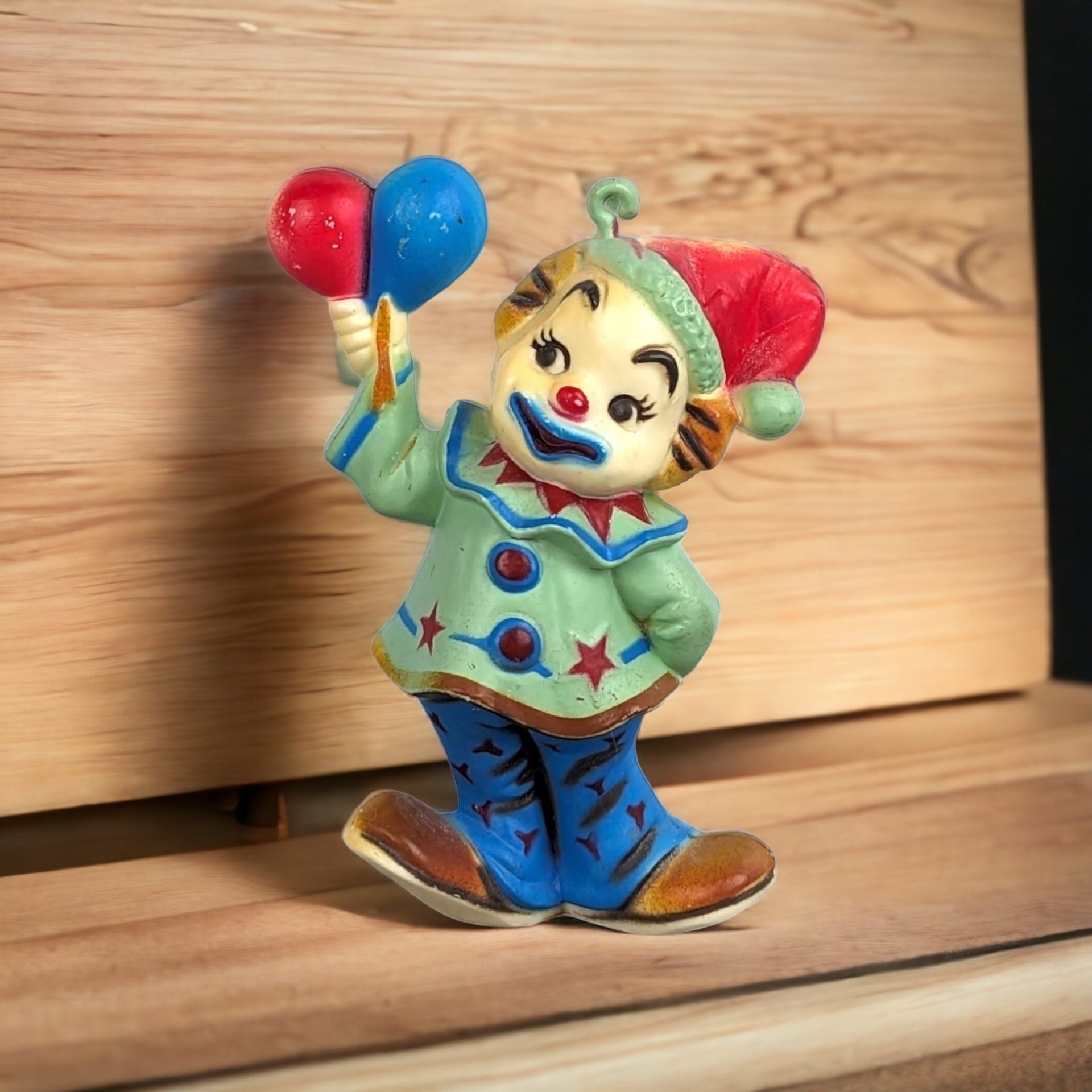 Vintage Cute Clown Ceramic Ornament: Whimsical Collectible