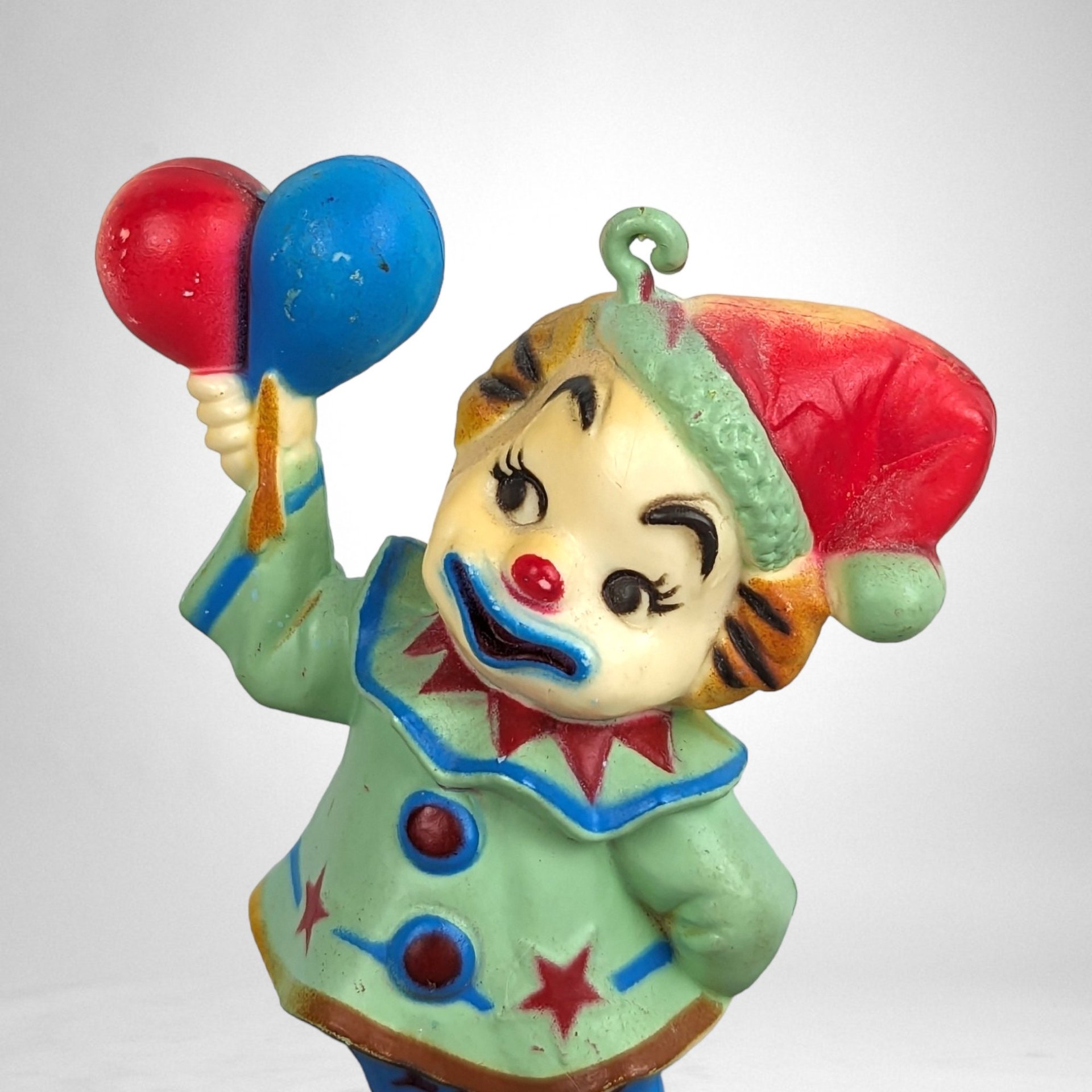 Vintage Cute Clown Ceramic Ornament: Whimsical Collectible