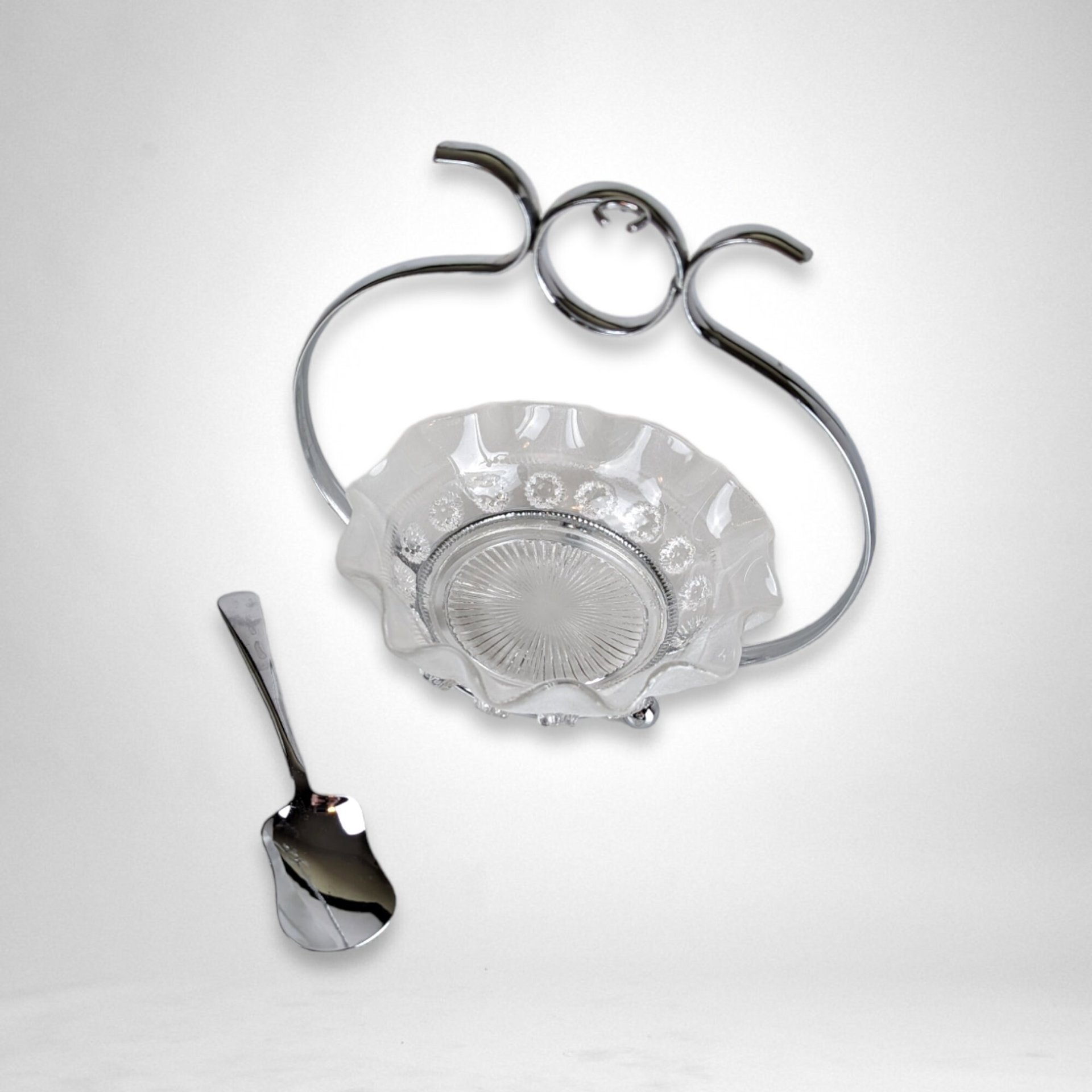 Vintage Glass Jam Dish and Spoon Set - Classic Breakfast Nostalgia