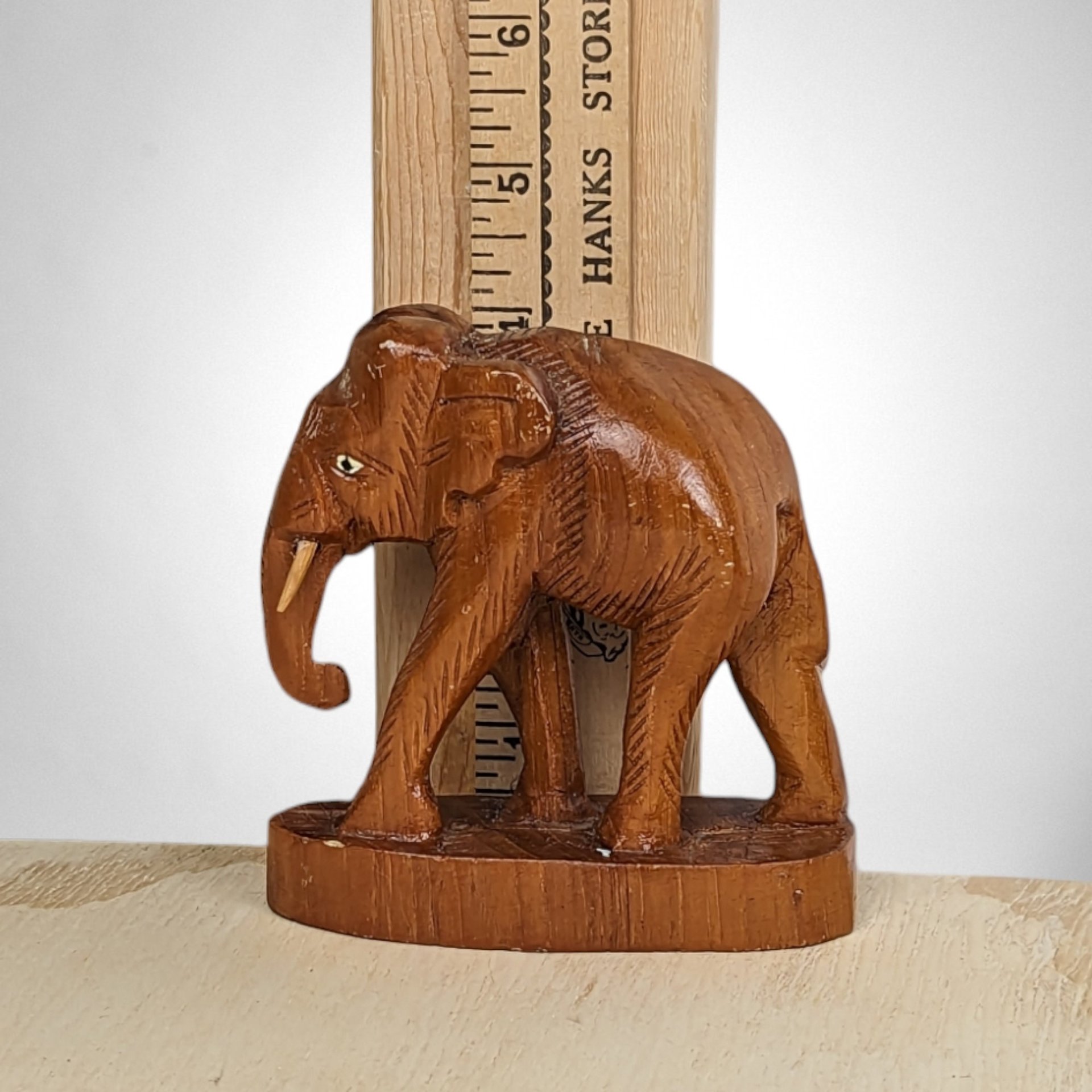 Exquisite Vintage Wood Carved Elephant Figurine