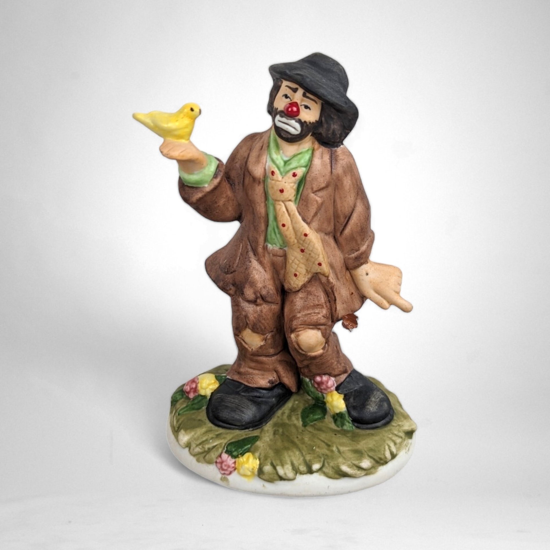 Vintage Flambro Emmett Kelly Jr. Ceramic Hobo Clown with Bird Collectible Figurine
