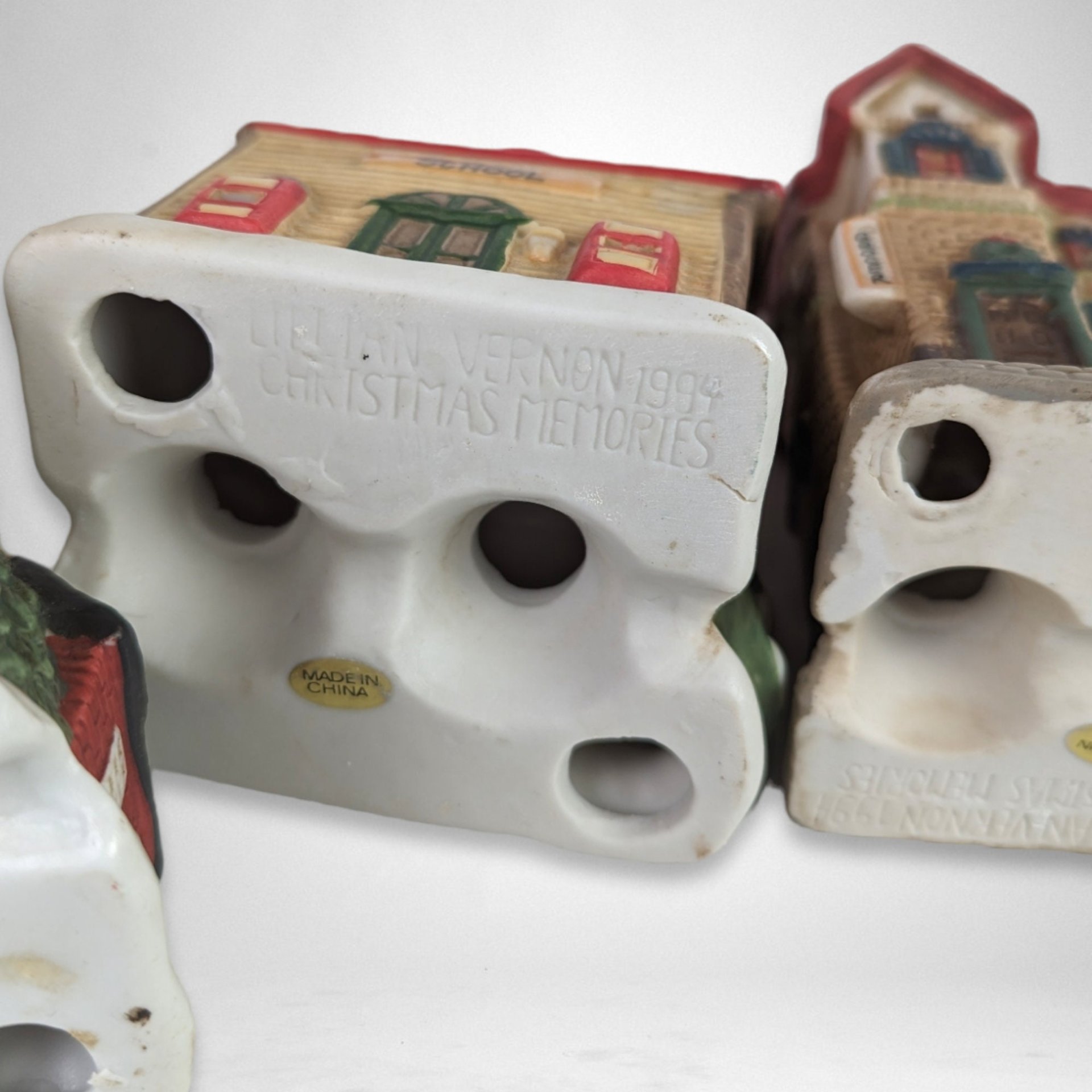 1990s Lillian Vernon Christmas Village: Set of 3 Festive Collectible Pieces