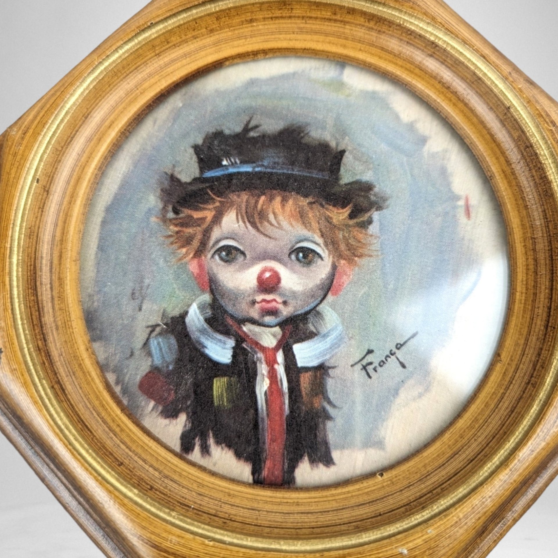 Vintage Ozz Franco Boy Clown Portrait: Timeless Circus Art