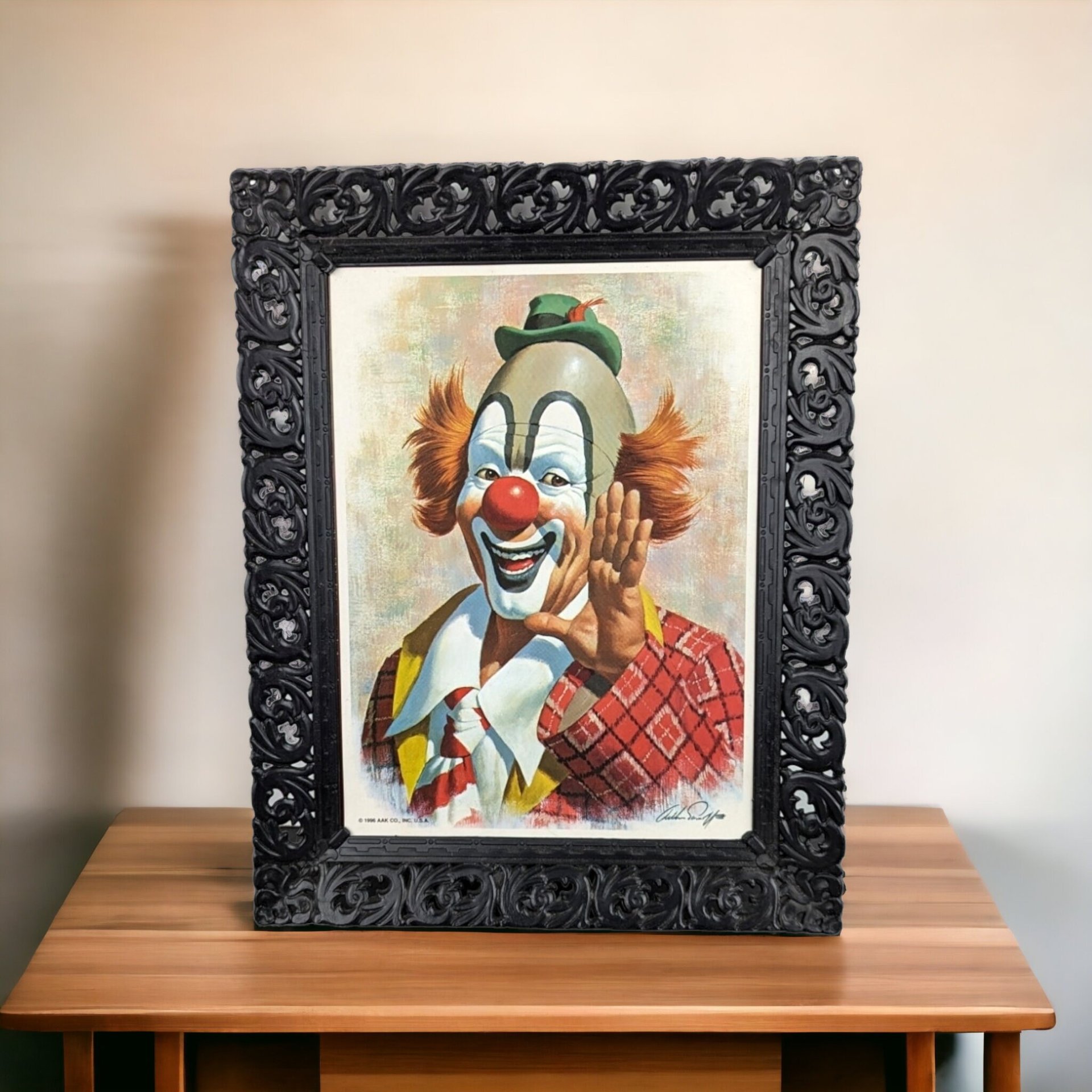 Vintage Art Sarnoff Framed Clown Print: Timeless Circus Elegance