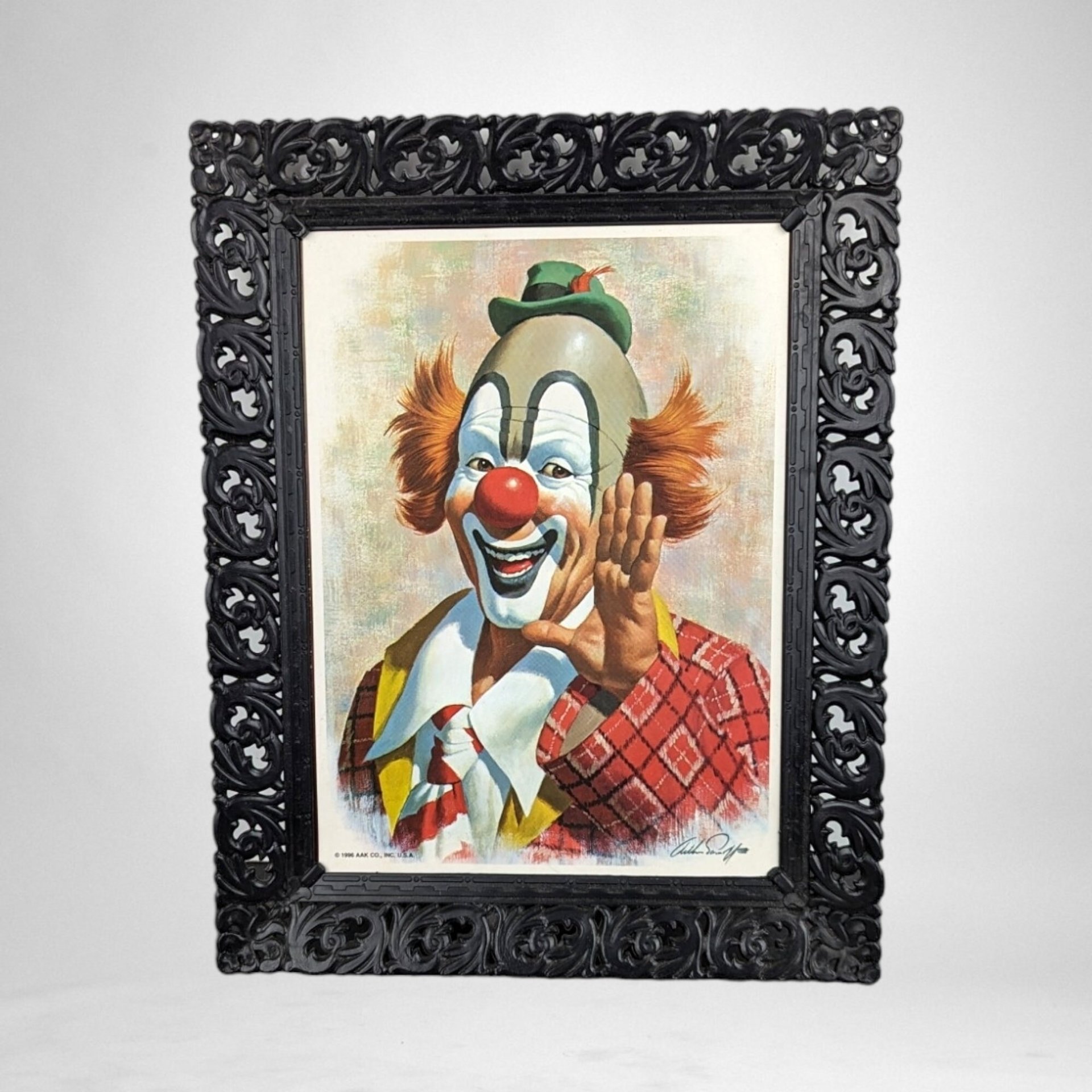 Vintage Art Sarnoff Framed Clown Print: Timeless Circus Elegance